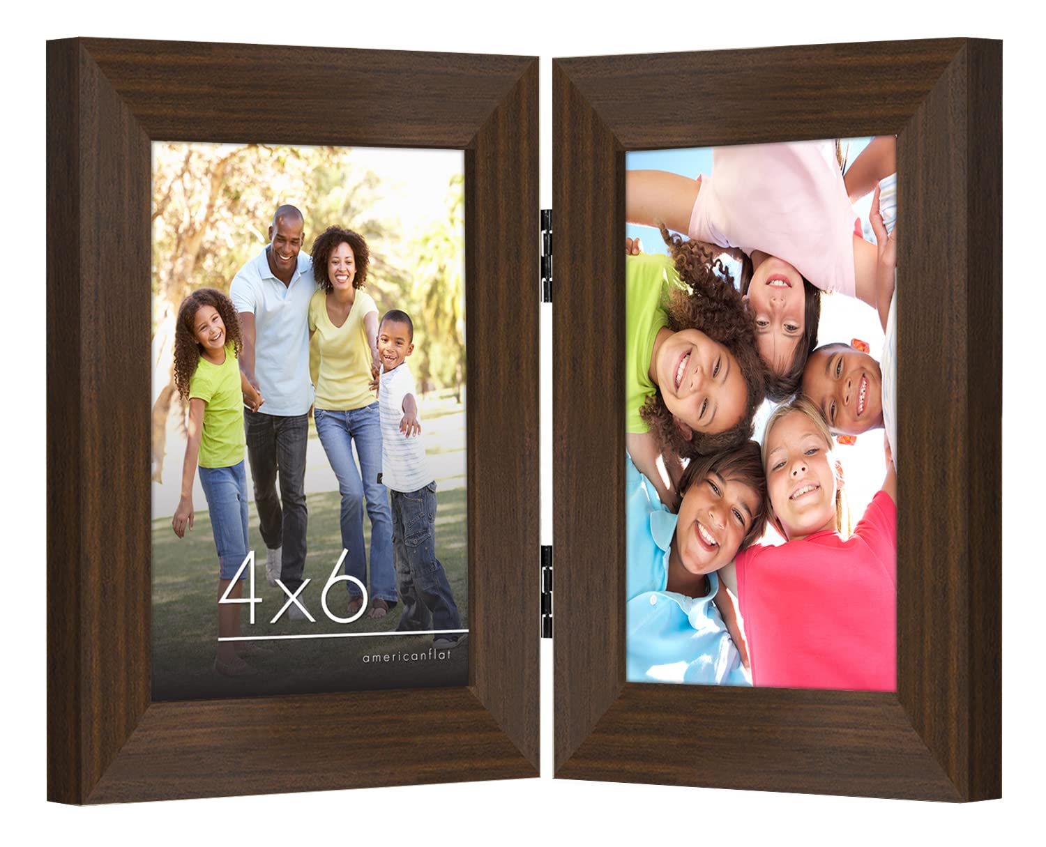 Americanflat Hinged 4x6 Picture Frame with Shatter-Resistant Glass - Double Picture Frames with Engineered Wood - Signature Collection - Photo Frame for Tabletop Display - Black