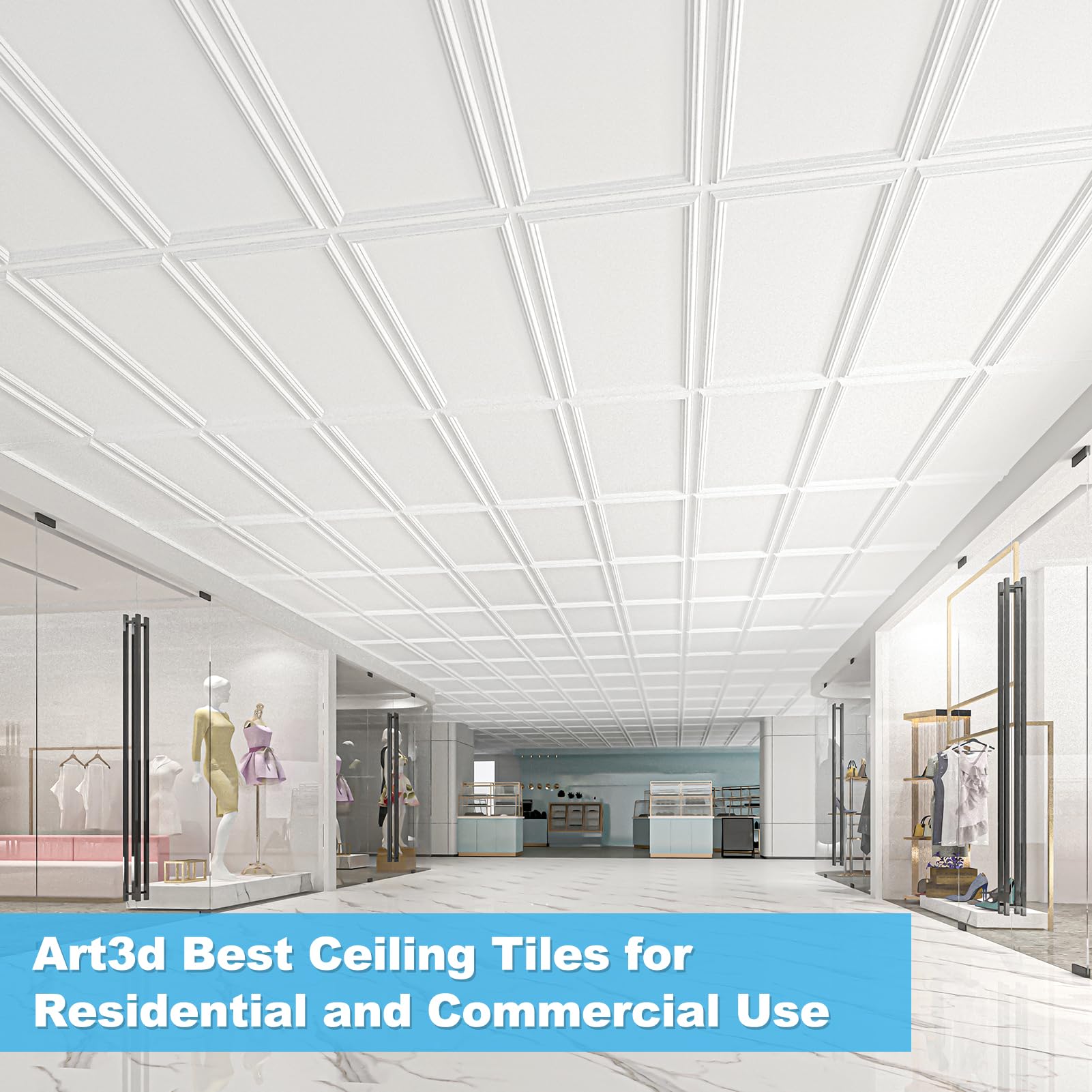 Art3d Drop Ceiling Tiles 24x24in. (12-Pack, 48 Sq.ft), Wainscoting Panels Glue Up 2ft x 2ft for Interior Décor in Living Room, Bedroom & Office, Star Black