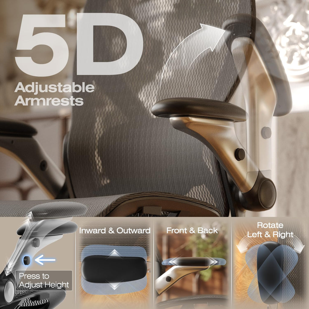 ELABEST X100 Ergonomic Office Chair with Footrest, Big and Tall Home Desk Chair with 5D Flip-Up Arms, Adjustable 3D Lumbar Support,High Back Rolling Computer Chair, Swivel Mesh Chairs (Coffee Break)