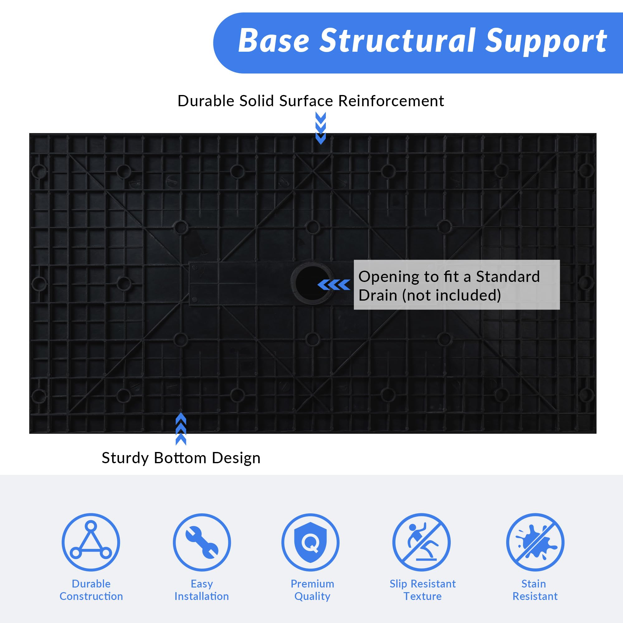 WOODBRIDGE 47.25 in L x 31.5 in W Zero Threshold Shower Base with Center Drain, Decorative Drain Plate, Tile Flange, Wheelchair Access, Low Profile, Black