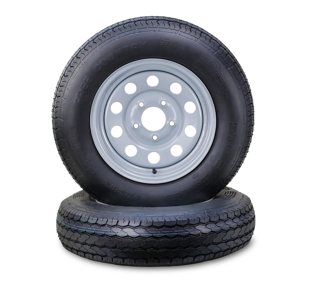 Free Country Trailer Tire Wheel Assembly ST175/80D13 6-Ply C 91L 5 Lug on 4.5" PCD Silver Mod Rim,SET 2