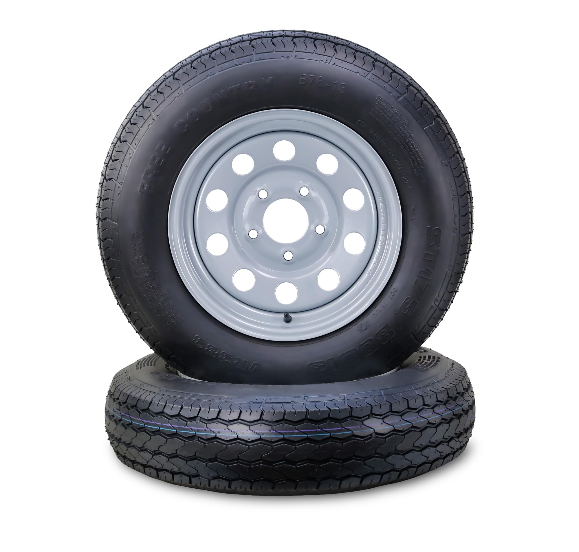 Free Country Trailer Tire Wheel Assembly ST175/80D13 6-Ply C 91L 5 Lug on 4.5" PCD Silver Mod Rim,SET 2