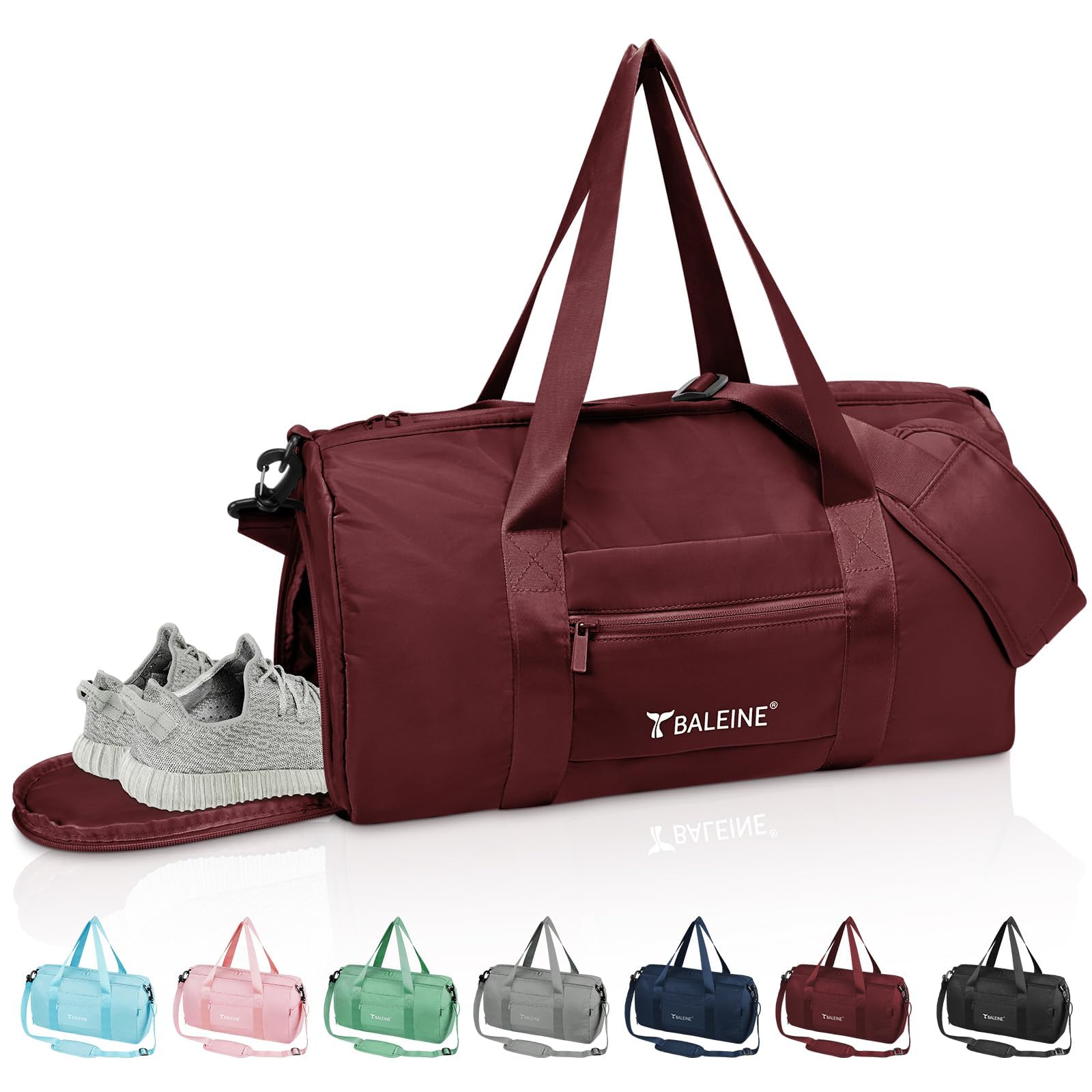 BALEINE Gym Bag for Women and Men, Duffel Bag for Sports, Gyms and Weekend Getaway, Waterproof Dufflebag with Shoe and Wet Clothes Compartments, Lightweight Carryon Gymbag (Azure)