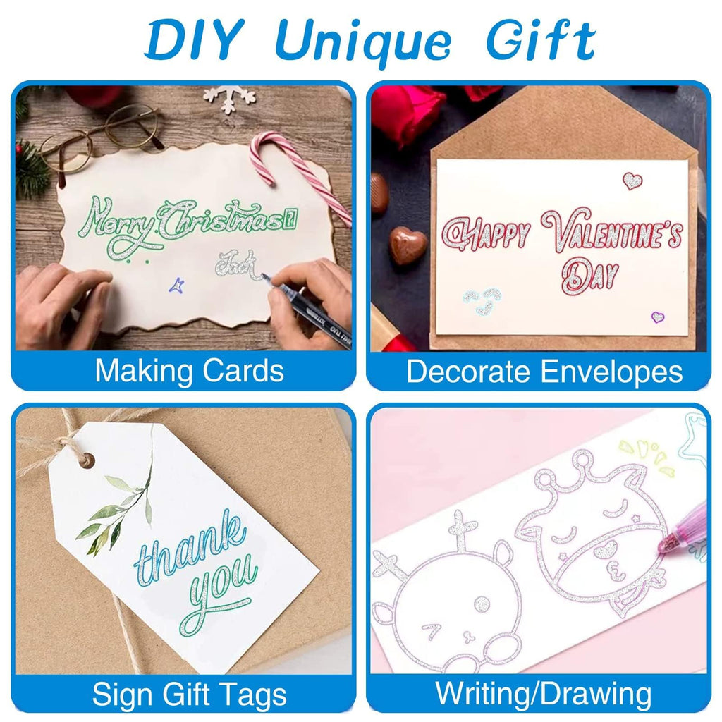 Glitter Markers Self Outline Pens Metallic: 12 Shimmer Tween Teen Girl Gifts Trendy Stuff,Drawing Art Supplies Kids 6-8 9-12 10-12,Arts Crafts Kids Ages 8-12 Year Old,Cute Cool Fun Crafts Girls 8-12