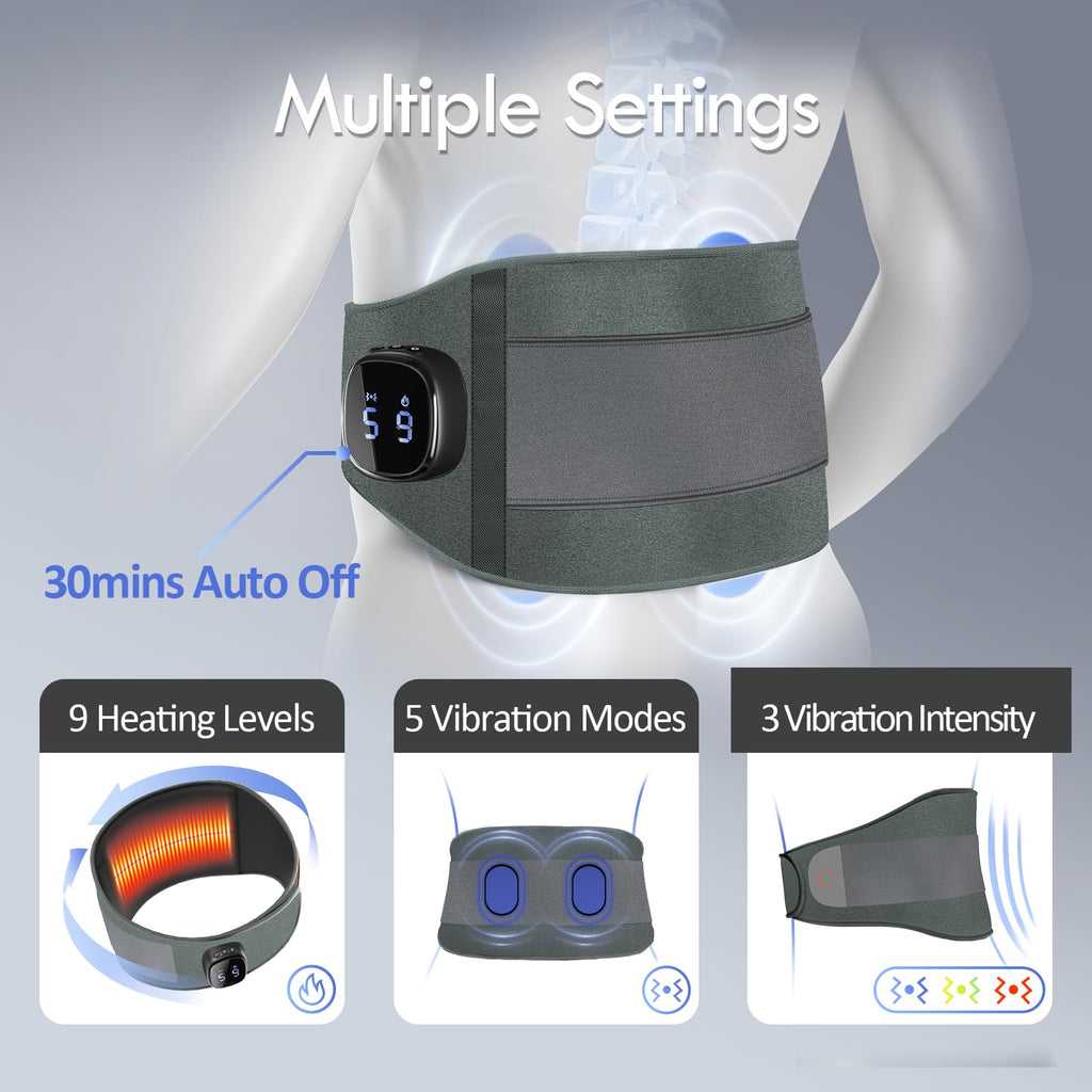 Comfytemp Cordless Portable Heating Pad with Massager for Lower Back Soothing, FSA Eligible HSA 9 Heat 5 Vibration 3 Intensity, Rechargeable Wireless Heated Waist Belt App Control, Gifts for Mom Dad