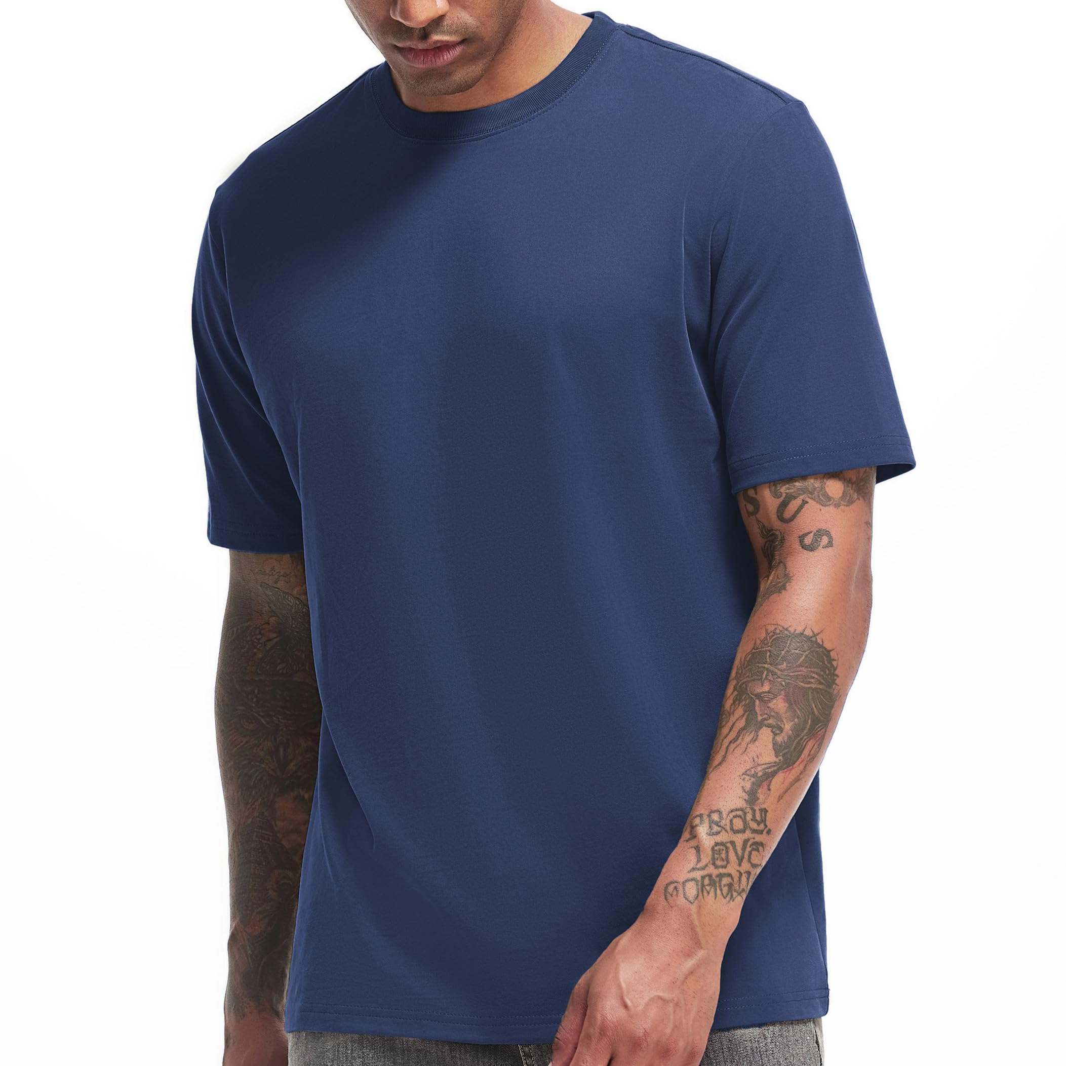 VEIISAR Men's Heavy Weight Crew Neck T-Shirt Mens Premium Cotton Tee - Pre Shrunk S-3XL