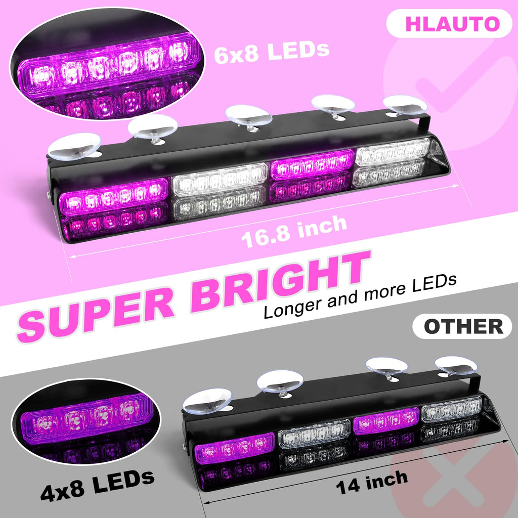 HLauto 604N Emergency Dash Strobe Lights: 2x16.8 inch Amber White Security Light w/Take Down, 48 LED Safety Flashing Warning Hazard Interior Windshield Light Bar for Truck Vehicle