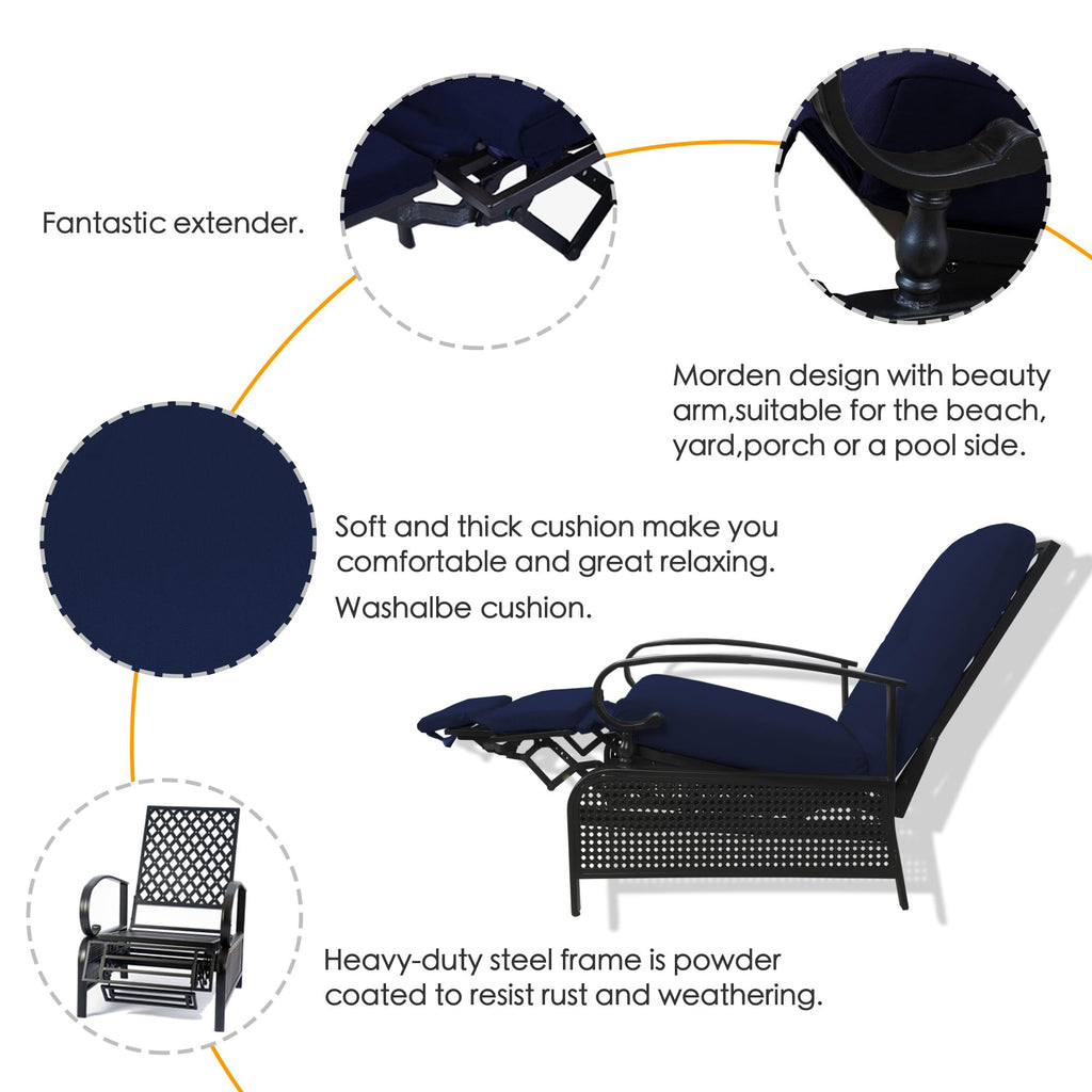 Kozyard Adjustable Outdoor Reclining Lounge Chair, Cushioned Patio Chaise Lounge with Extendable Metal Frame for Sunbathing, Reading & Relaxing – Comfortable Outdoor Recliner, Aqua