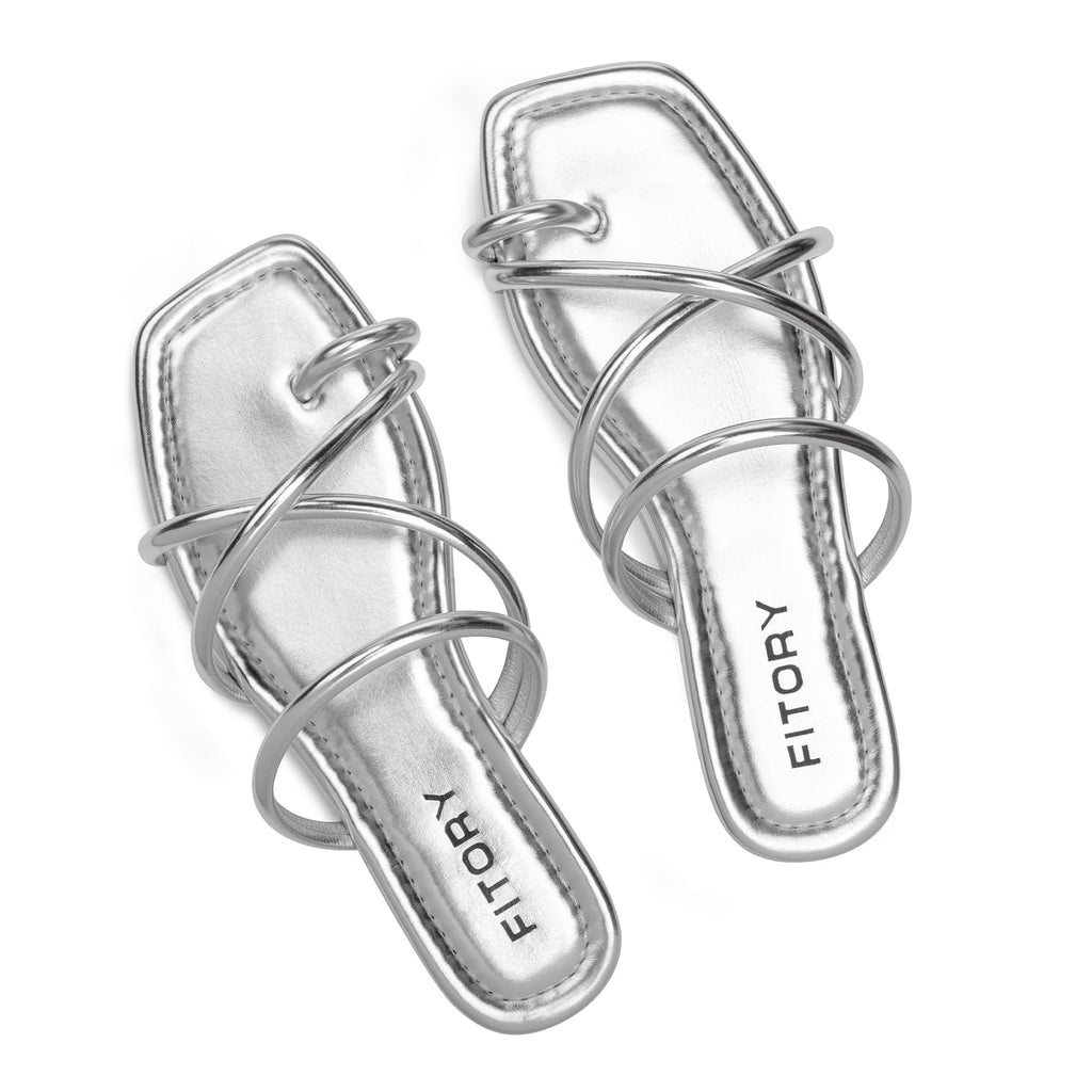 FITORY Women's Slide Sandals Flat Toe Ring Thongs with Cross Strap for Summer Size