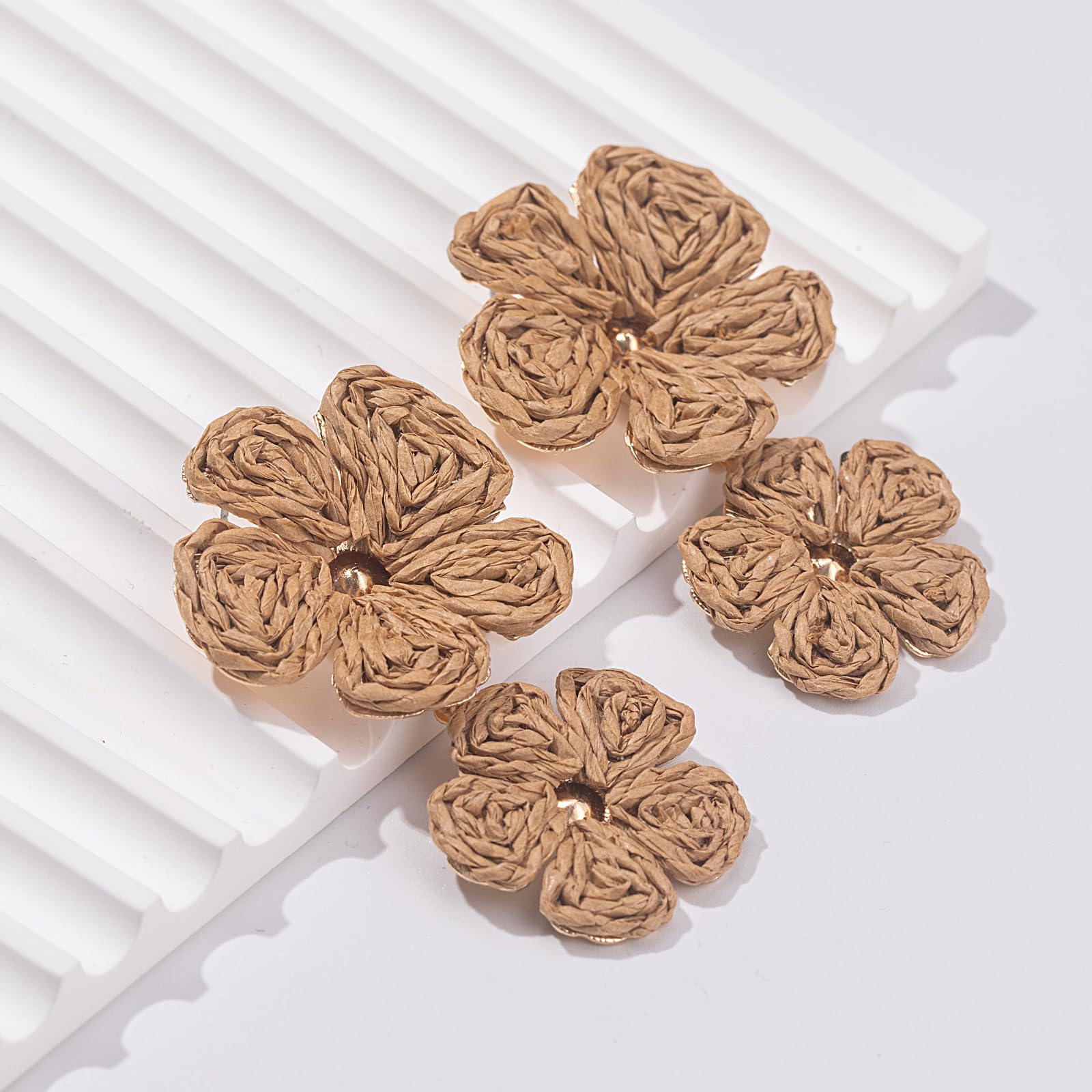 Boho Flower Earrings Statement Raffia Dangle Earrings Cute Floral Jewelry Trendy Summer Beach Vacation Outfits for Women