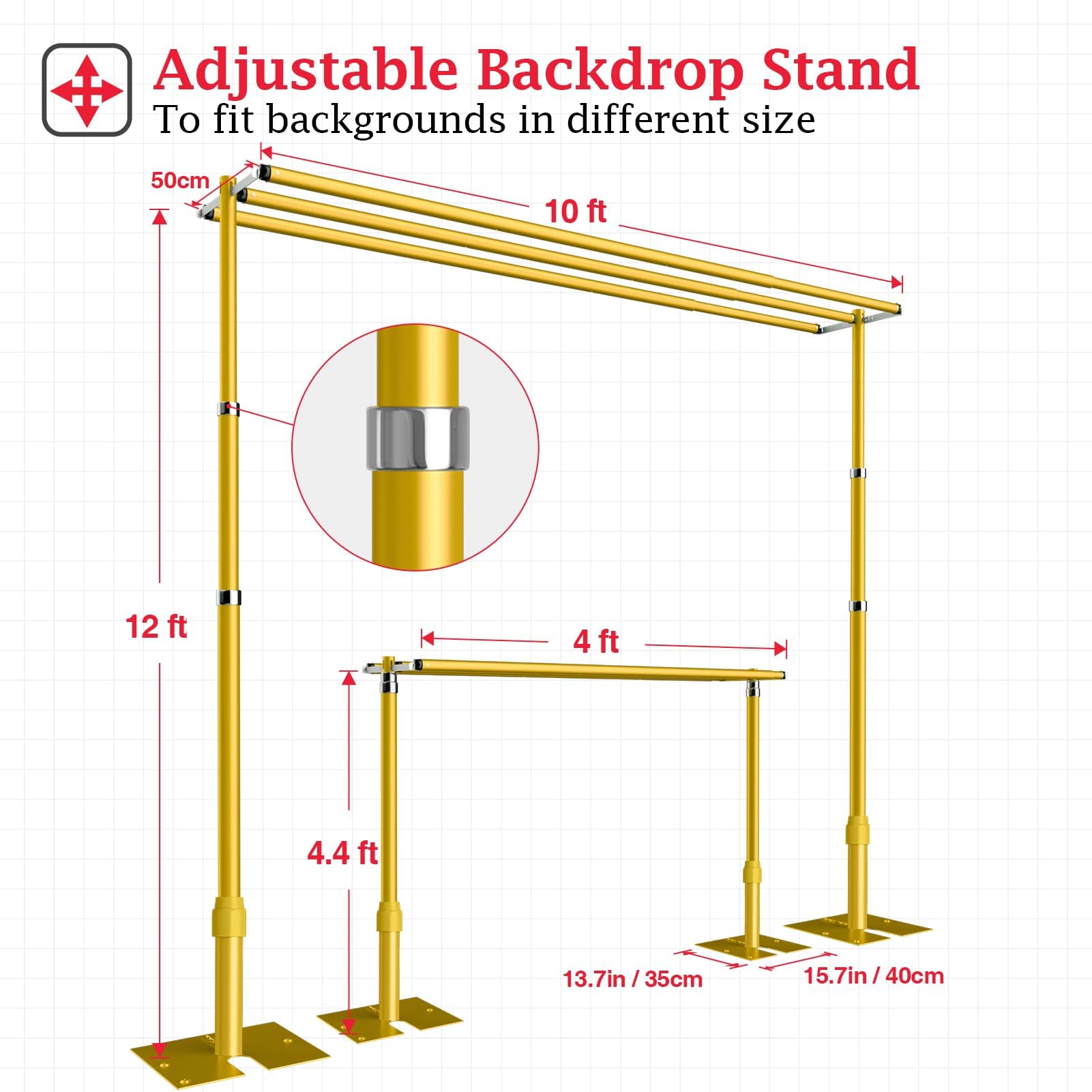 EMART Backdrop Stand Heavy Duty 8.9x10Ft,Three Crossbar Pipe and Drape Photo Background Support Kit, Adjustable Metal Frame with Flat Base for Wedding Birthday Party Decorations-Black