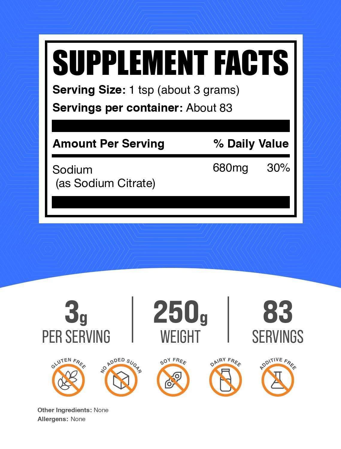 BulkSupplements.com Sodium Citrate Powder - Sodium Citrate Food Grade, Emulsifier, Flavor Enhancer - Gluten Free, 3g per Serving, 100g (3.5 oz) (Pack of 1)