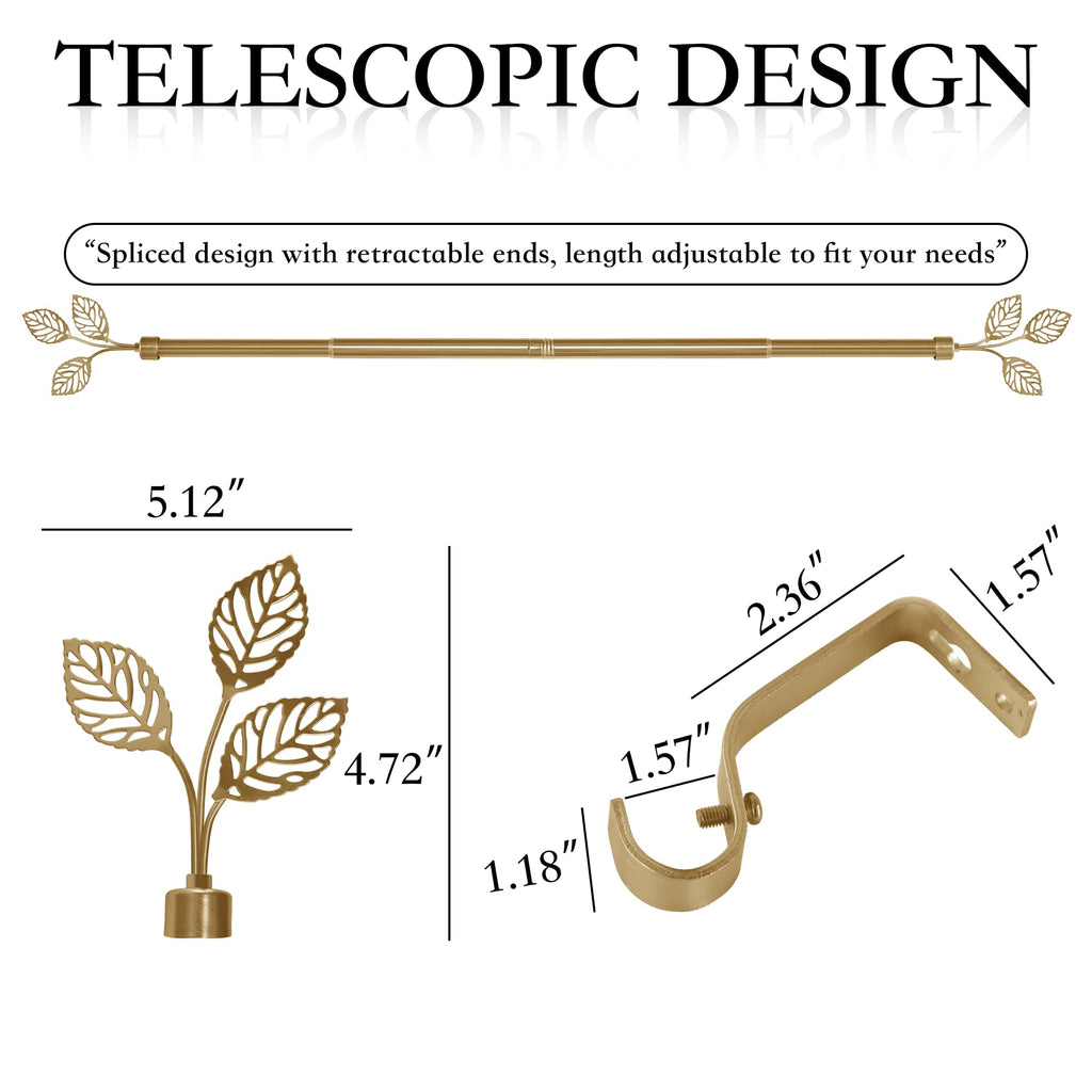 RYB HOME Small Curtain Rod 28 to 48 Inch Adjustable Telescoping Blackout Decorative Drape Rod with Leaf Finial for Cafe Kitchen Kids Bedroom Bathroom Shower Living, Antique Brass, 1 Inch Diameter