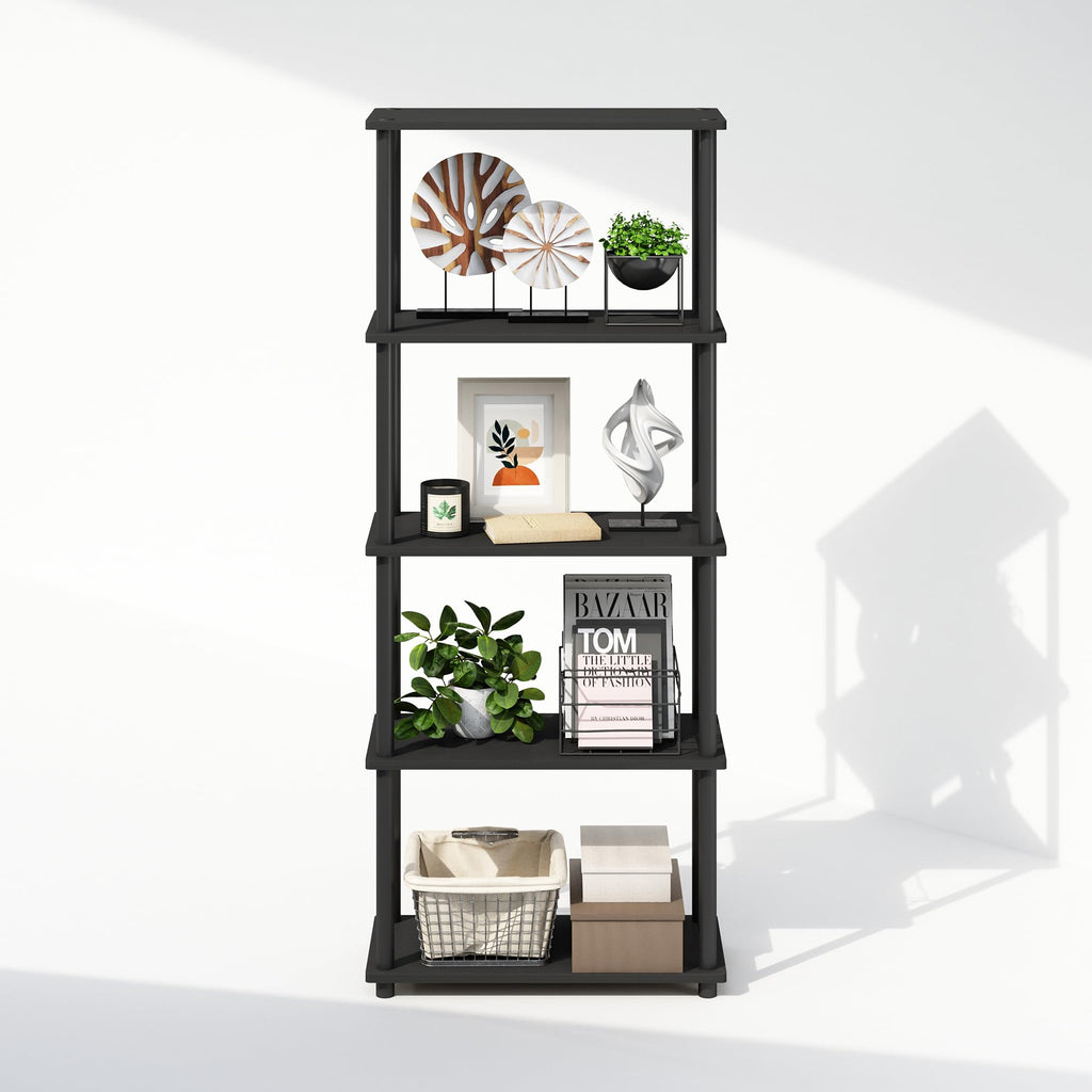 Furinno Turn-N-Tube Book Shelf, 4-Tier Bookshelf, Bookcase with Multipurpose Compact Display Rack, 11.6 x 23.6 x 43.2, for Living Room, Bedroom, Home Office, Americano/Black