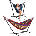 SUNCREAT 2-in-1 Convertible Free Standing Hammock with Stand Included, Camping Backyard Hammock with Stand, Patented, Blue & White Stripe