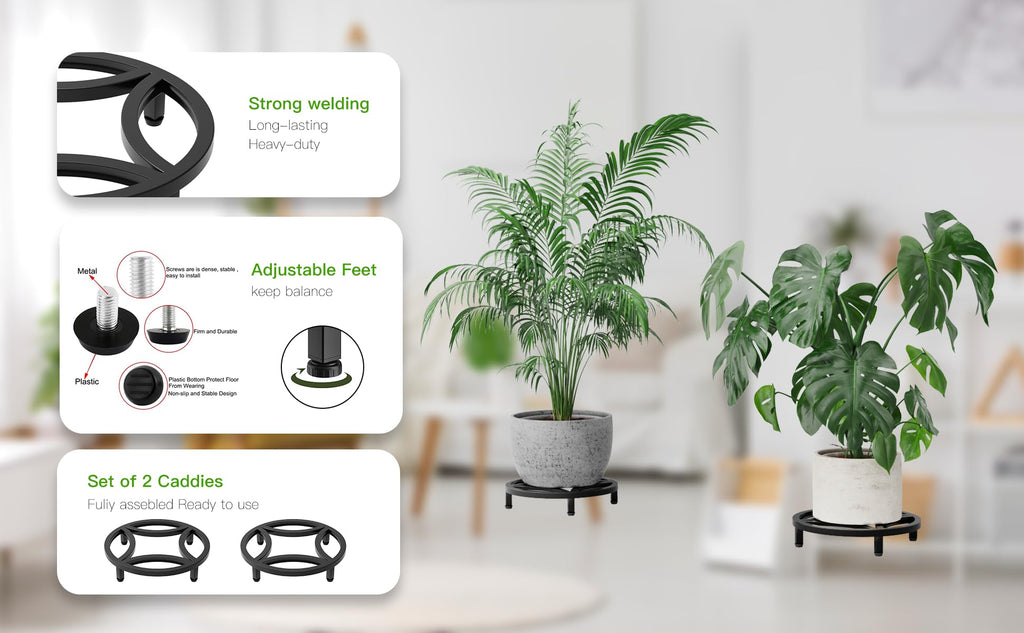Zhongma 2 Pack 11.8" Fully Assembled Sturdy Potted Plant Stand Flower Pot Holder Heavy Duty Construction, Low Plant Stand for Home Indoor and Outdoor, Sturdy plant riser and saucer without Installation Required
