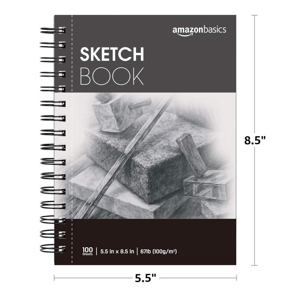 Amazon Basics Sketch Pad for Artists, Drawing Paper, Spiral Bound, Acid Free, 67 lb. / 100 gsm, 100 Sheets, 5.5"x8.5", White