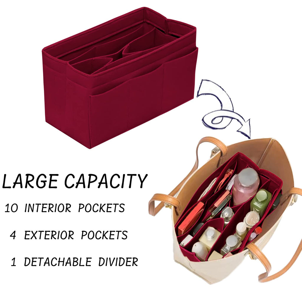 DailyPlus Purse Organizer Insert Felt Bag Organizer Handbag Organizer Insert Bag In Bag Organizer for Tote Purse Bag 14 Pockets Beige Small