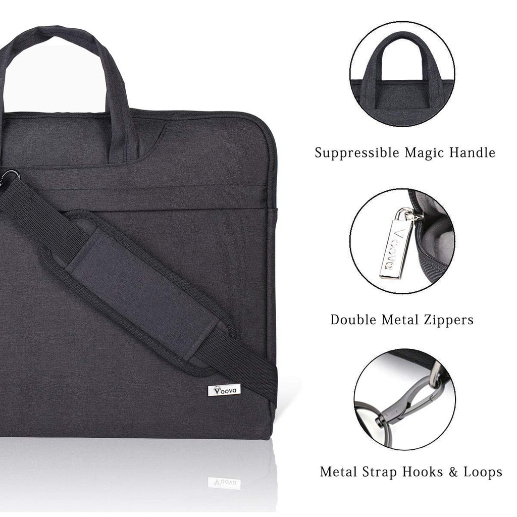 Voova Laptop Bag 13 14 Inch, Waterproof Computer Sleeve Carrying Case with Shoulder Straps & Handle Compatible with Macbook Air 13 M2/M3/M4, MacBook Pro 13/14, HP Dell Lenovo Chromebook 14, Black