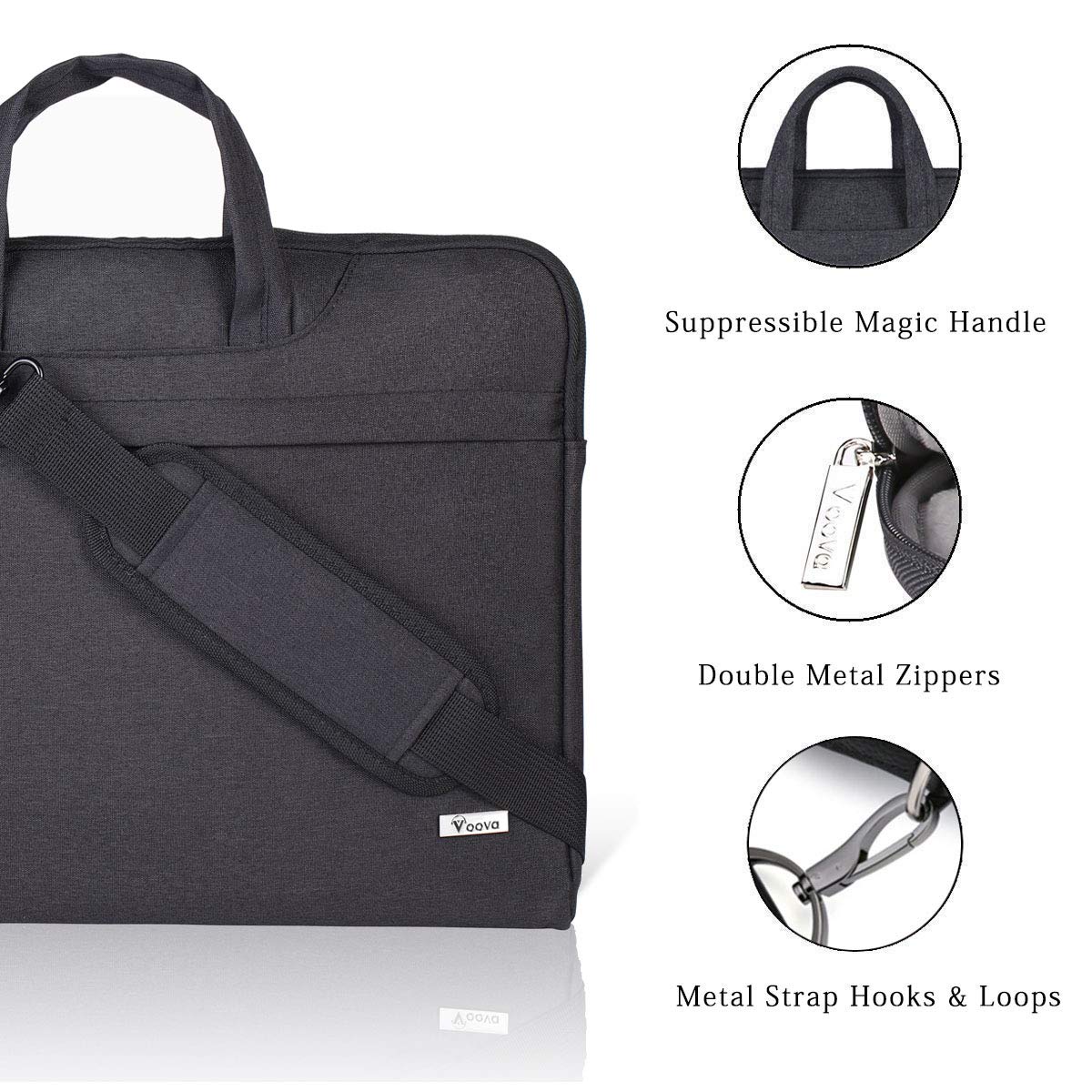 Voova Laptop Bag 13 14 Inch, Waterproof Computer Sleeve Carrying Case with Shoulder Straps & Handle Compatible with Macbook Air 13 M2/M3/M4, MacBook Pro 13/14, HP Dell Lenovo Chromebook 14, Black