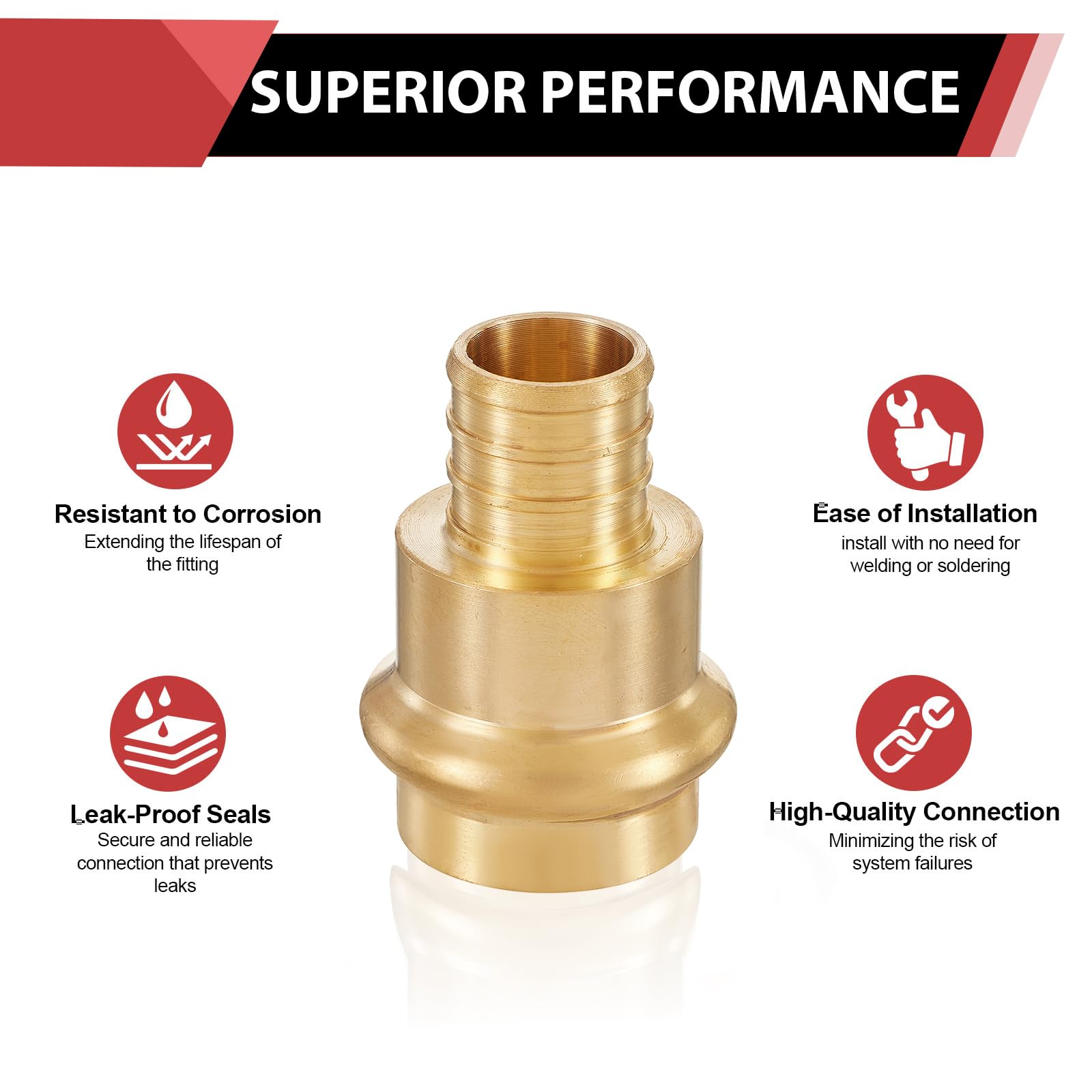 (Pack of 2) EFIELD 1" Copper Press X 1" PEX Crimp Coupling Brass Adapters For Copper and Pex Pipe Connection,(PEX1807388-2PCS)
