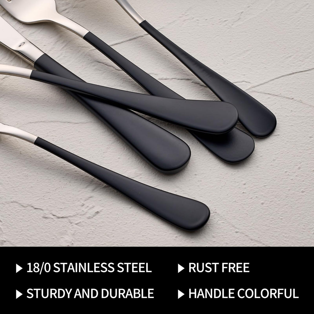 20-Pieces Blac and Pink Silverware Sets for 4,Pink Handle Stainless Steel Cutlery Set, Include Forks Spoons and Knives Set, Dishwasher Safe Utensil Sets for Home Restaurant