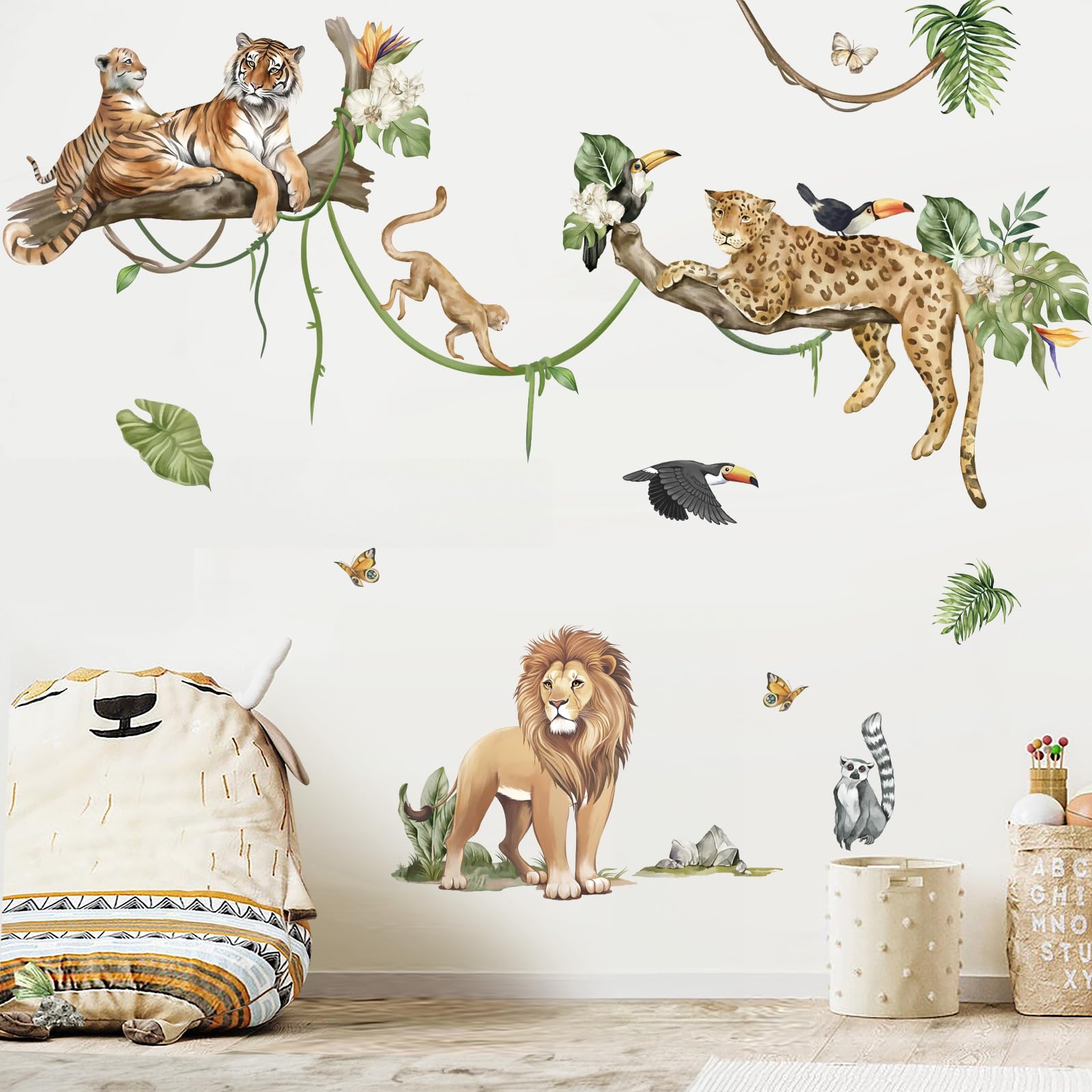 decalmile Jungle Animals Safari Wall Decals Lion Monkey Koala Wall Stickers Baby Nursery Kids Room Toddler Room Wall Decor