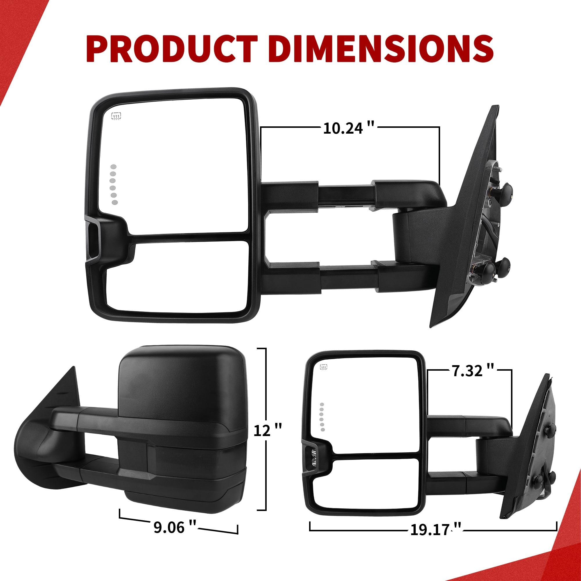 YITAMOTOR Towing Mirrors Compatible with 07-13 Silverado 1500 2500 3500 Tahoe Suburban Avalanche GMC Sierra Yukon Cadillac LED Turn Signal Light Power Heated Manual Telescoping Folding
