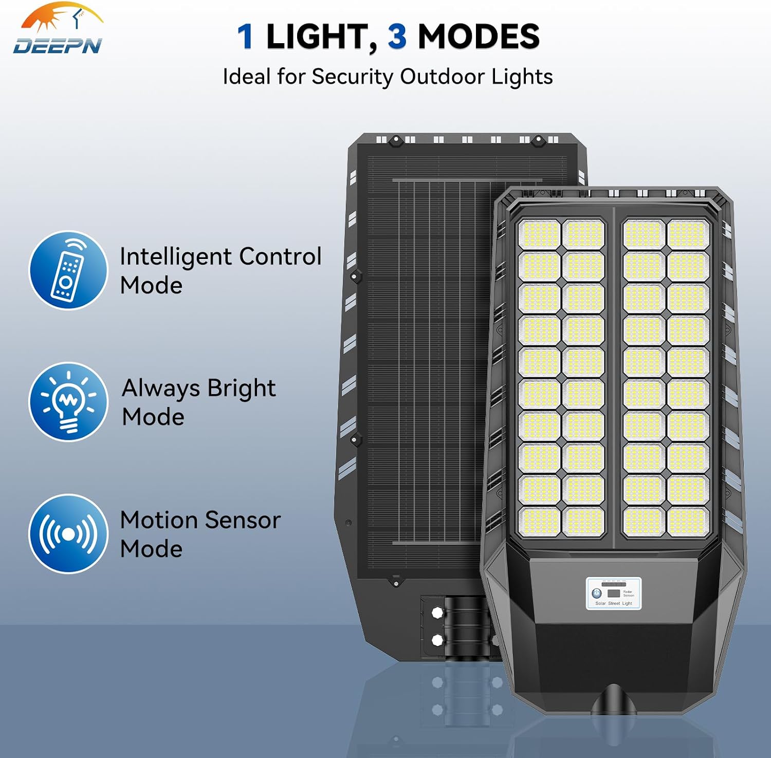 Deepn 9000W Solar Street Light, Bright LED Security Solar Flood Light with Motion Sensor & Dusk to Dawn, IP67 Waterproof Commercial Lights Outdoor for Outside, Parking Lot, Street, Yard (2)