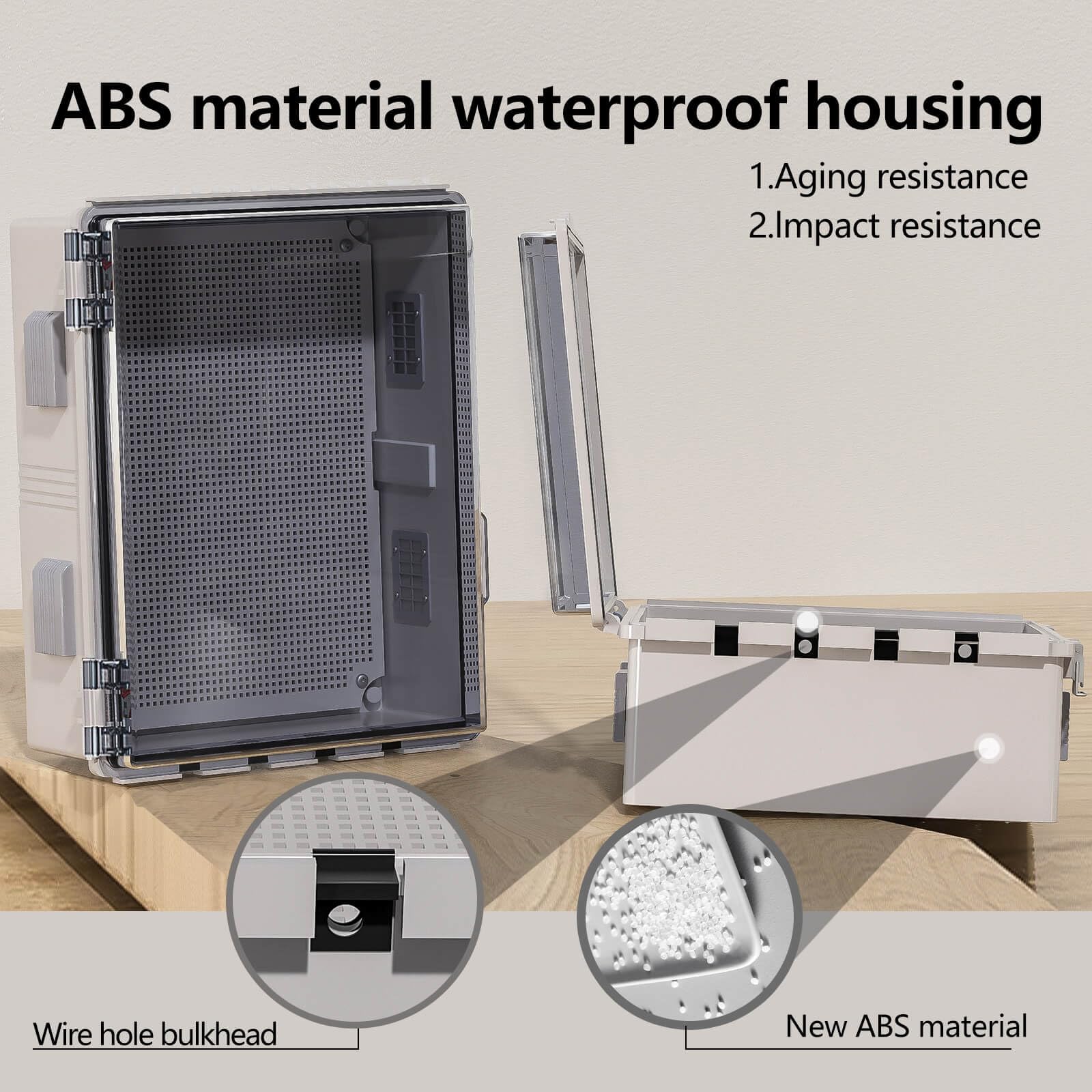 ABS Electrical Junction Box, Ventilated Design, Cable Grommets, IP65 Waterproof Enclosure, Indoor/Outdoor Use with Mounting Panel. (Clear Cover, 8.7"x6.7"x4.3")