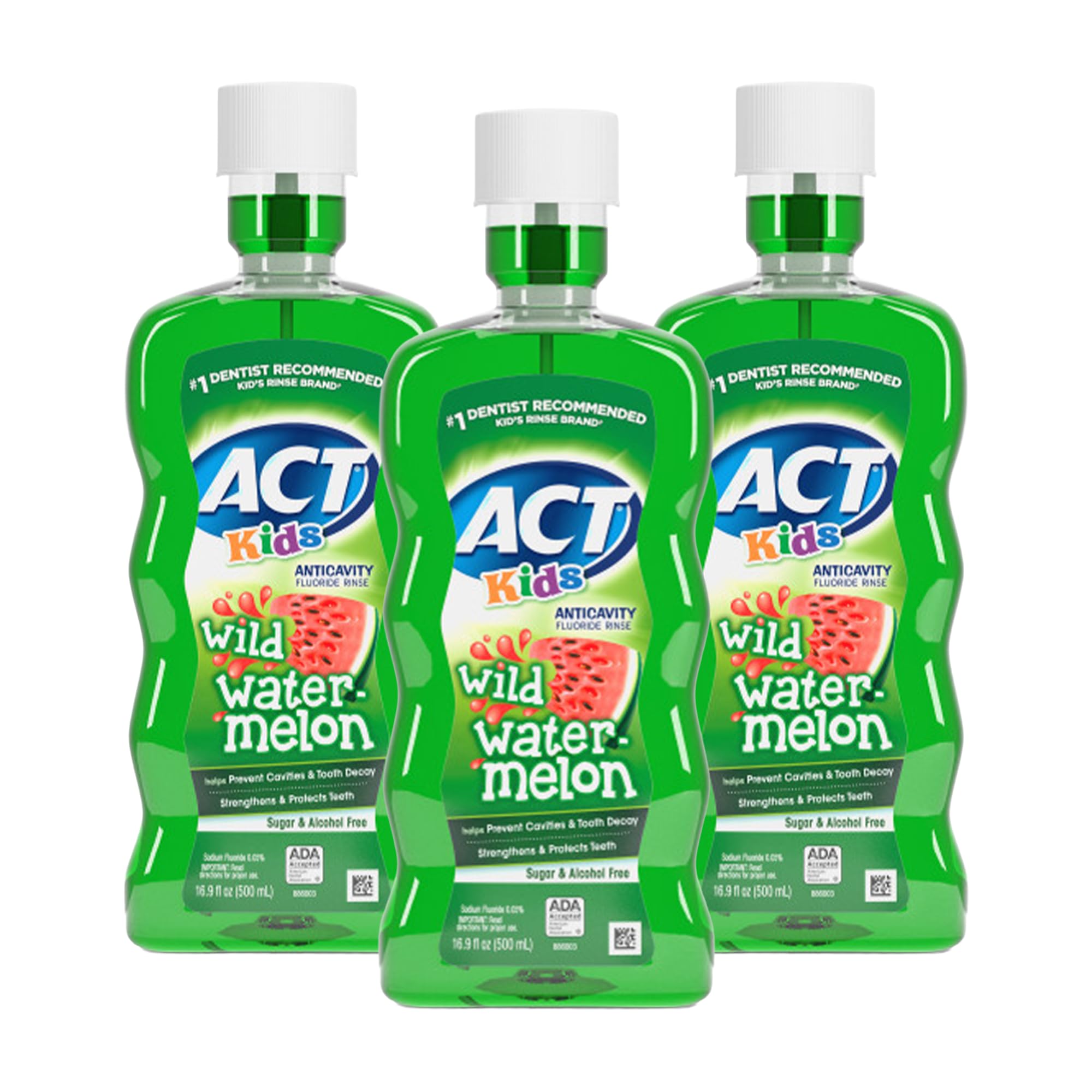 ACT Kids Anticavity Fluoride Mouthwash, Sugar & Alcohol Free Mouth Rinse Strengthens Teeth, Bubble Gum Blowout, 16.9 fl. oz.(Pack of 3)