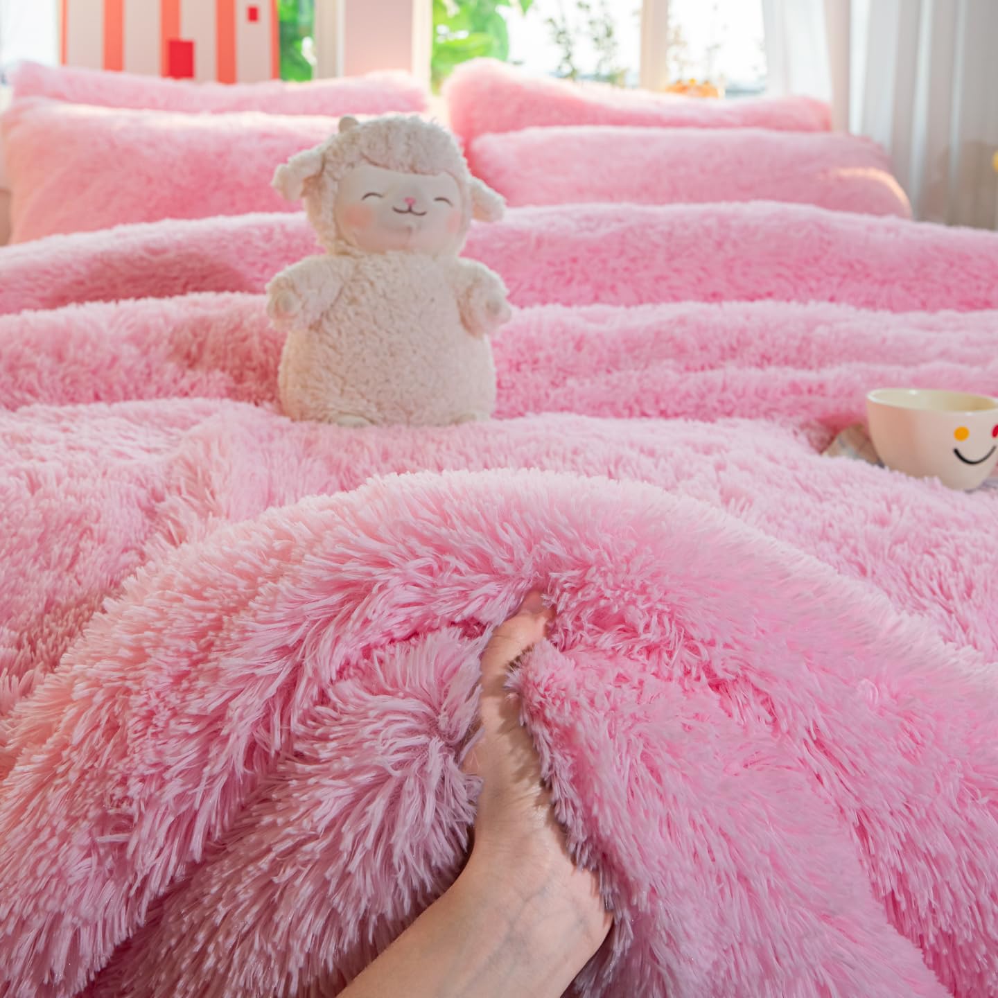 Faux Fur Kids Girls Purple Rainbow Comforter Sets Twin/Full - 3PC Bed Set Warm Comfortable Soft Plush Flannel Velvet Fluffy Fuzzy Bedding（Comforter x 1 Pillowcases x 2）