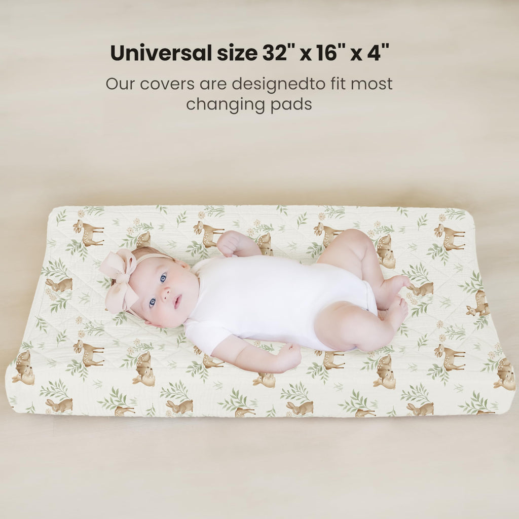 Konssy Waterproof Muslin Changing Pad Cover 2 Pack, Quilted Cotton Fitted Diaper Chang Table Cover, Soft Changing Pad Sheets for Girls Boys (Blossom,Pink)