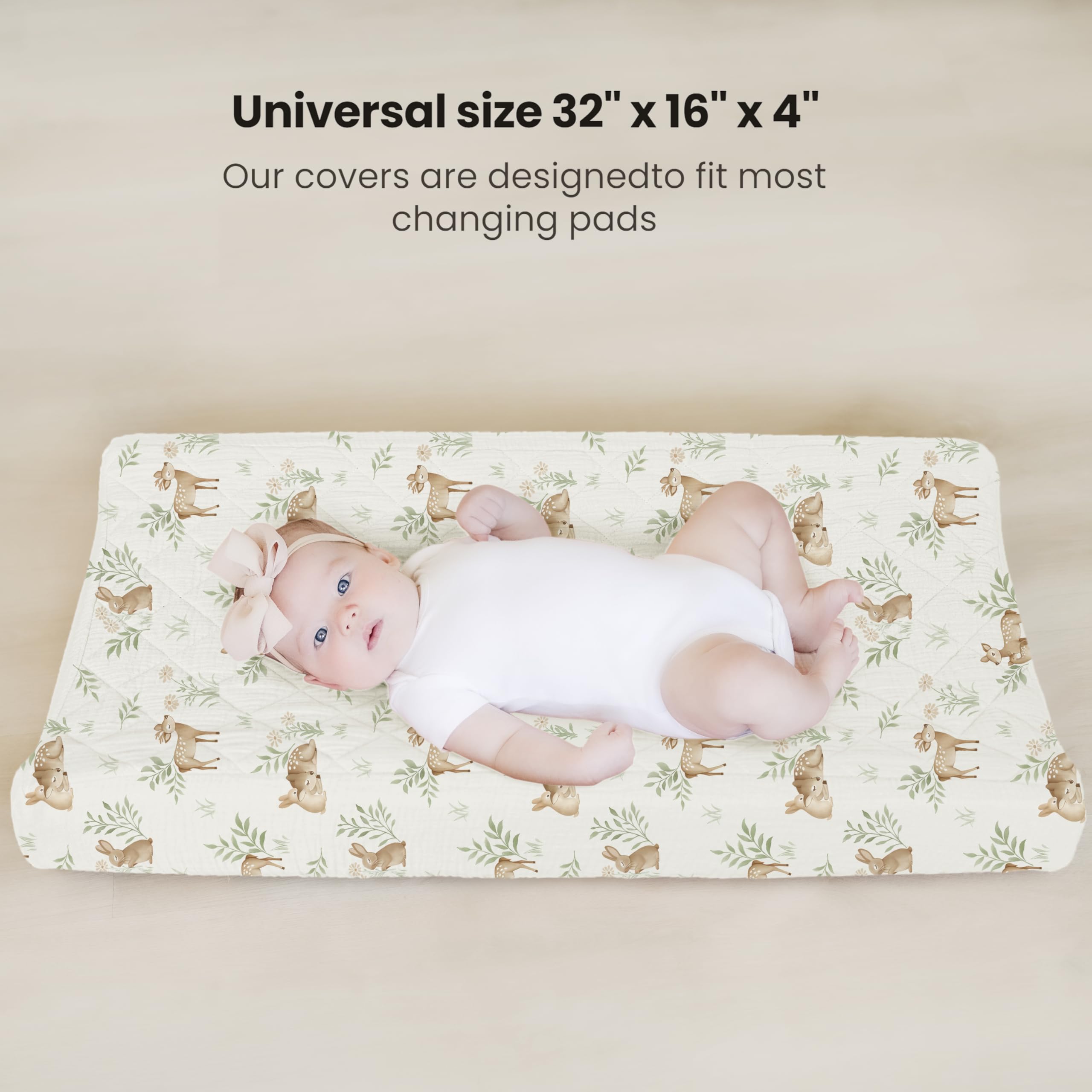 Konssy Waterproof Muslin Changing Pad Cover 2 Pack, Quilted Cotton Fitted Diaper Chang Table Cover, Soft Changing Pad Sheets for Girls Boys (Blossom,Pink)