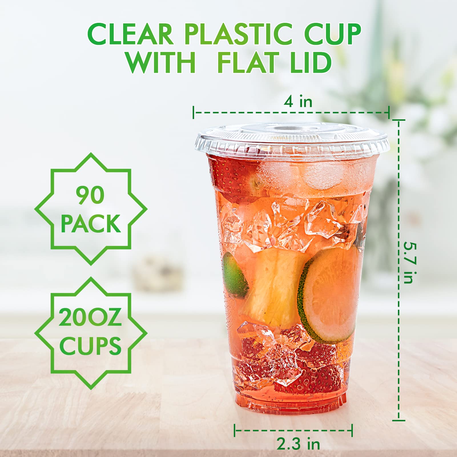 Lilymicky 200 Sets 10 oz Clear Plastic Cups With Flat Lids, 10 Ounce Disposable Drinking Cups for Smoothie, Slurpee, or Any Cold Drinks