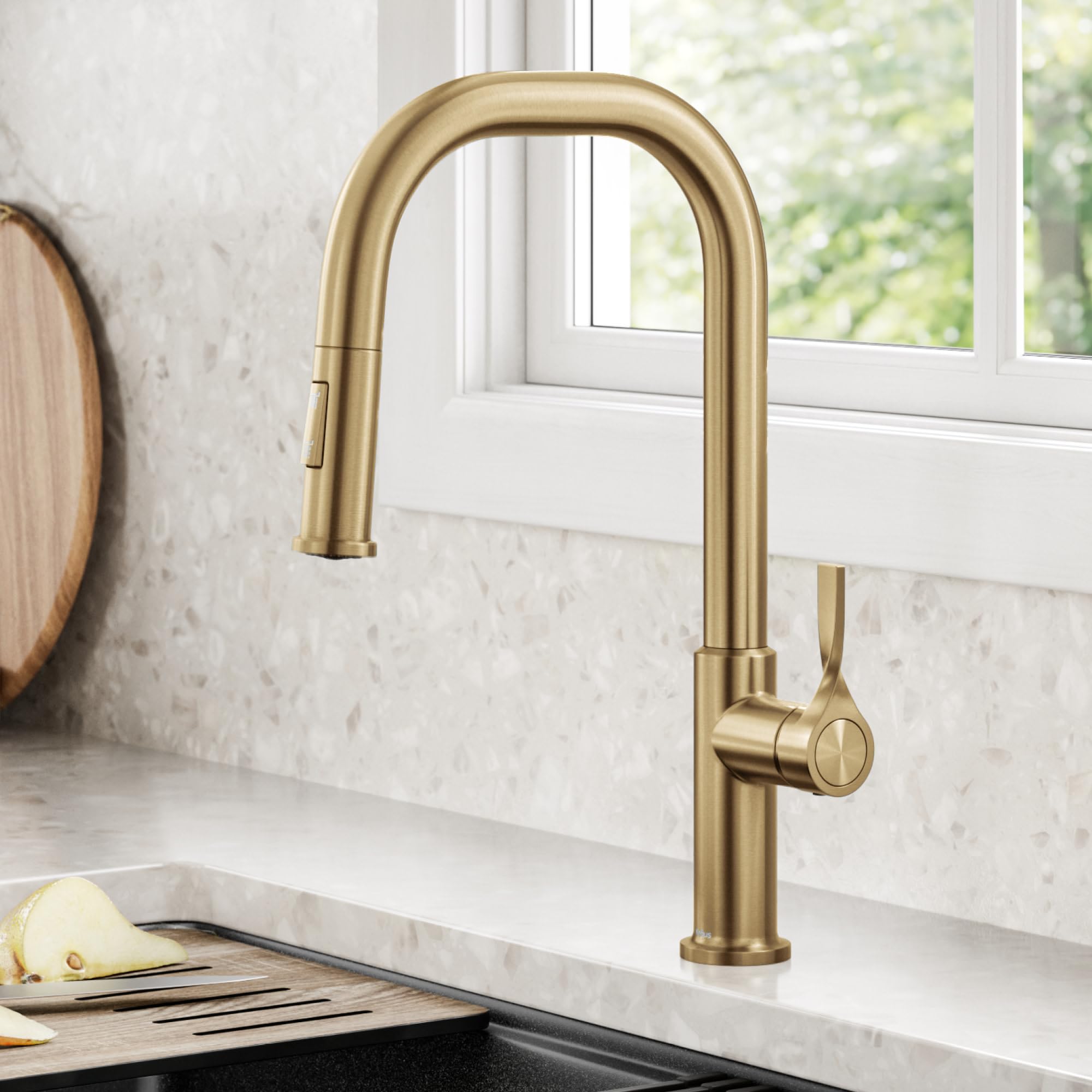 KRAUS Torak Pull Down Kitchen Faucet in Matte Black with Commercial Style Spring Spout, 2 Function Sprayer, Pre-Attached Water Lines, and Mounting Hardware, KPF-2635MB