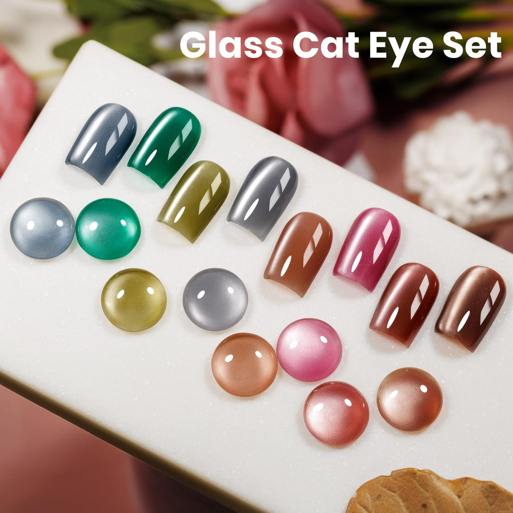 MIZHSE Cat Eye Gel Nail Polish, Moonlight Magnetic Gel Polish and Sheer Nude Nail Kit with 1 Magnet Stick, Glass Shiny Effect Silver Pink Purple Soak Off Manicure Home DIY