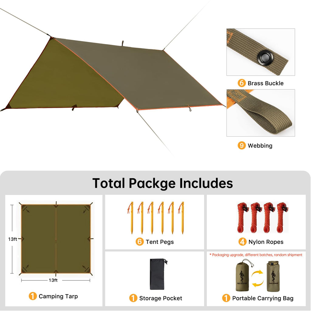 Free Soldier Waterproof Portable Tarp Multifunctional Outdoor Camping Traveling Awning Backpacking Tarp shelter Rain Tarp