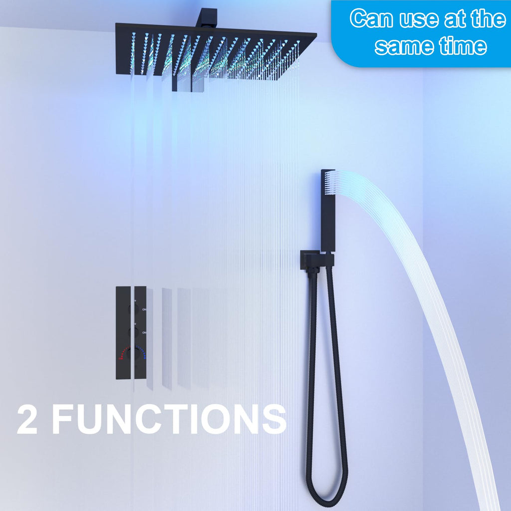 HOMEDEC 2 Way Shower Diverter Valve Brass Dual Functions Thermostatic Shower Mixing Valve Kit 3 Handle Flow Control Valve, 3/4 Inch Inlet, Can Use All Options At a Time, Matte Black