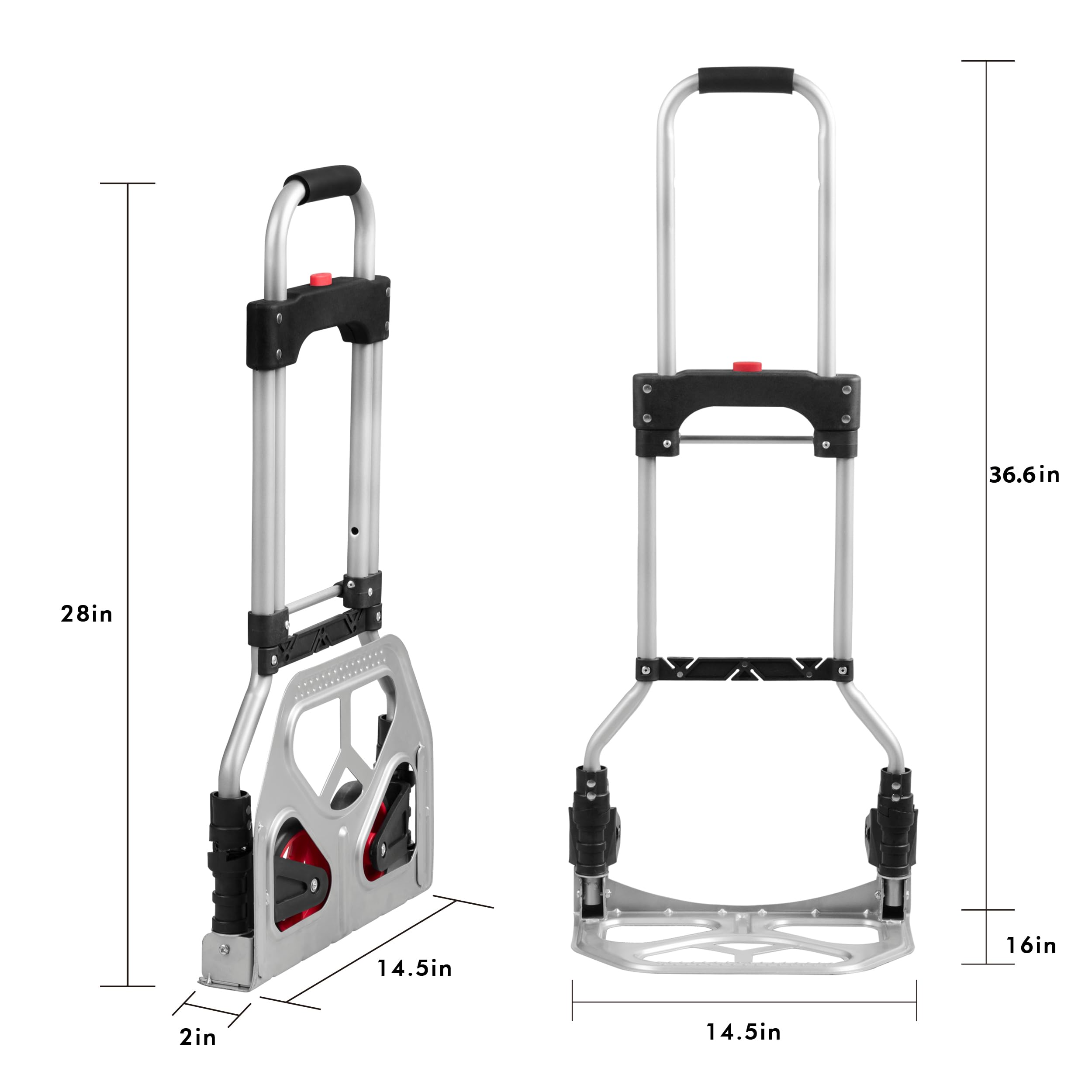 LEADALLWAY Hand Truck Aluminum Foldable Hand Cart with 6" Wheels 220 lbs Capacity