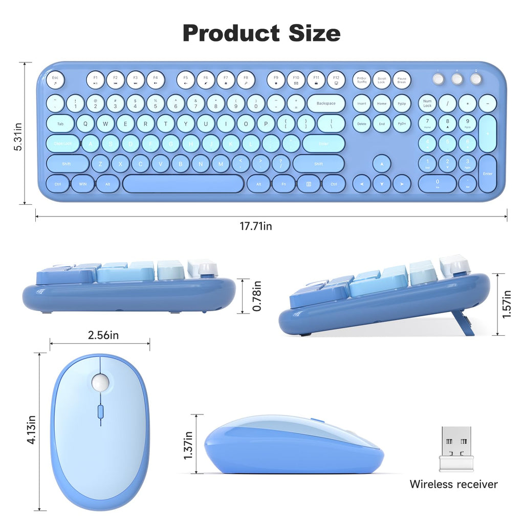 MOFII Wireless Keyboard and Mouse Combo, Compact Typewriter Retro Round Computer Keyboard and Mouse Set, Plug and Play, for Windows, Computer, Desktop, PC, Notebook - Black Green Gradient