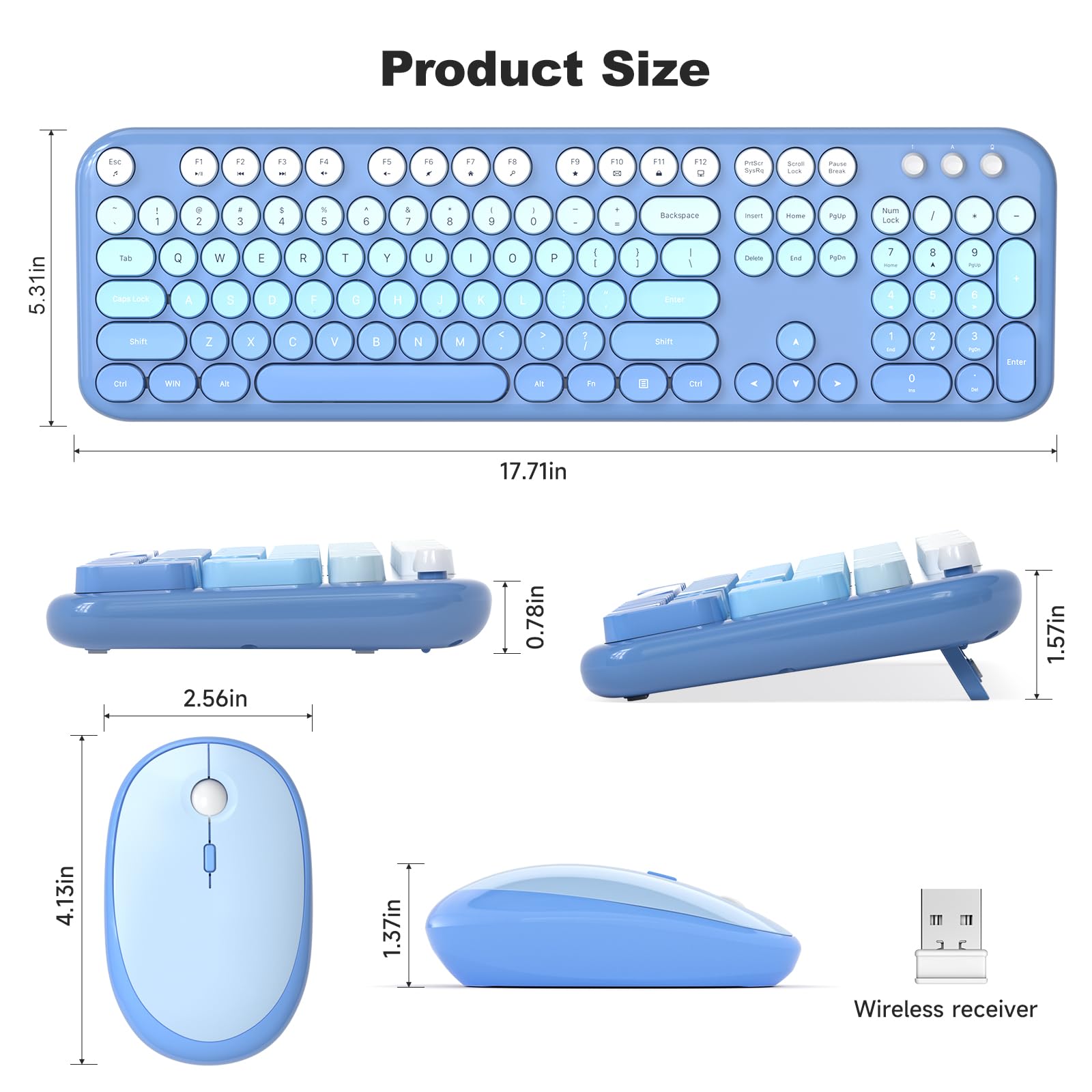 MOFII Wireless Keyboard and Mouse Combo, Compact Typewriter Retro Round Computer Keyboard and Mouse Set, Plug and Play, for Windows, Computer, Desktop, PC, Notebook - Black Green Gradient