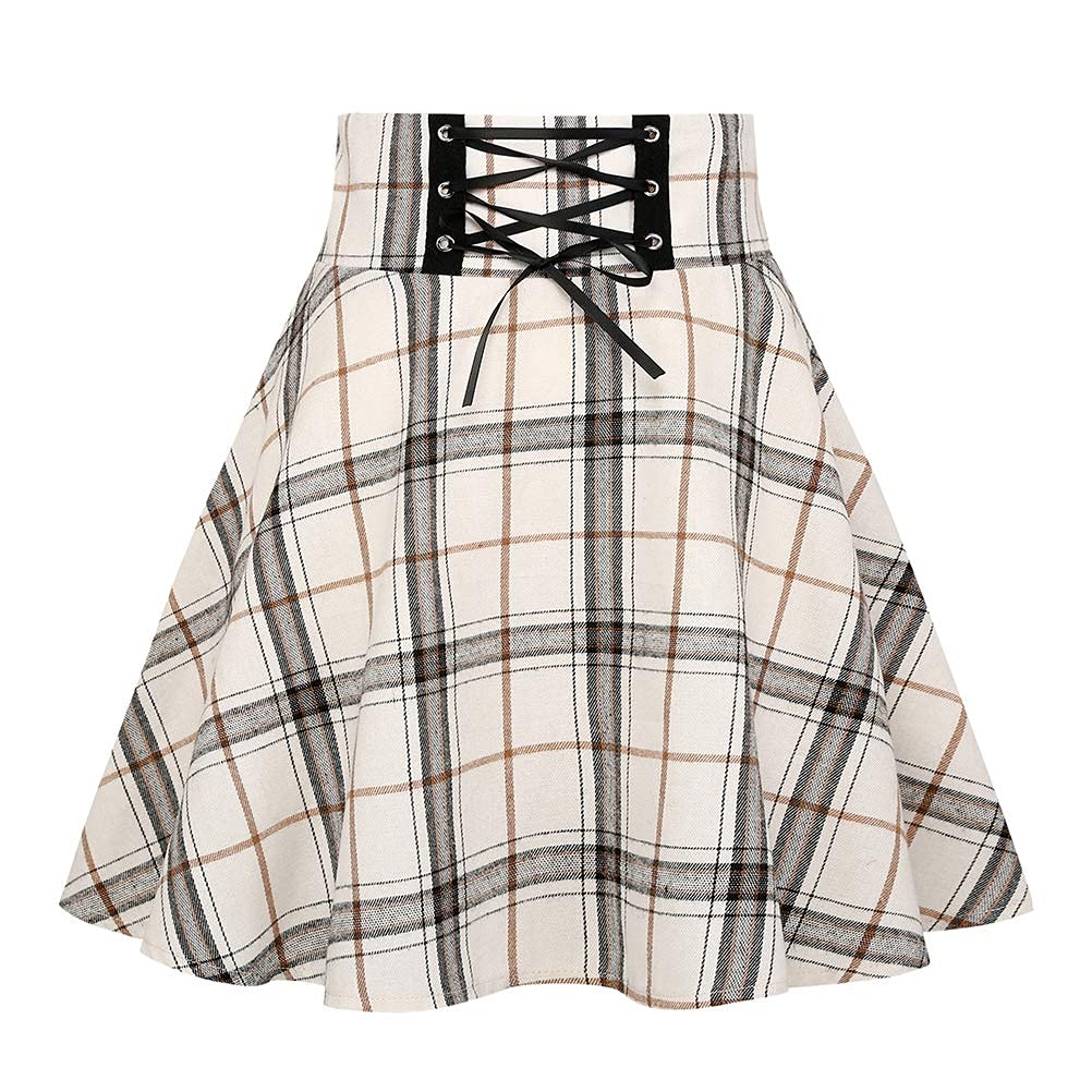 IDEALSANXUN Gothic Plaid Mini Skirts for Women Short High Waist Plaid Skirts
