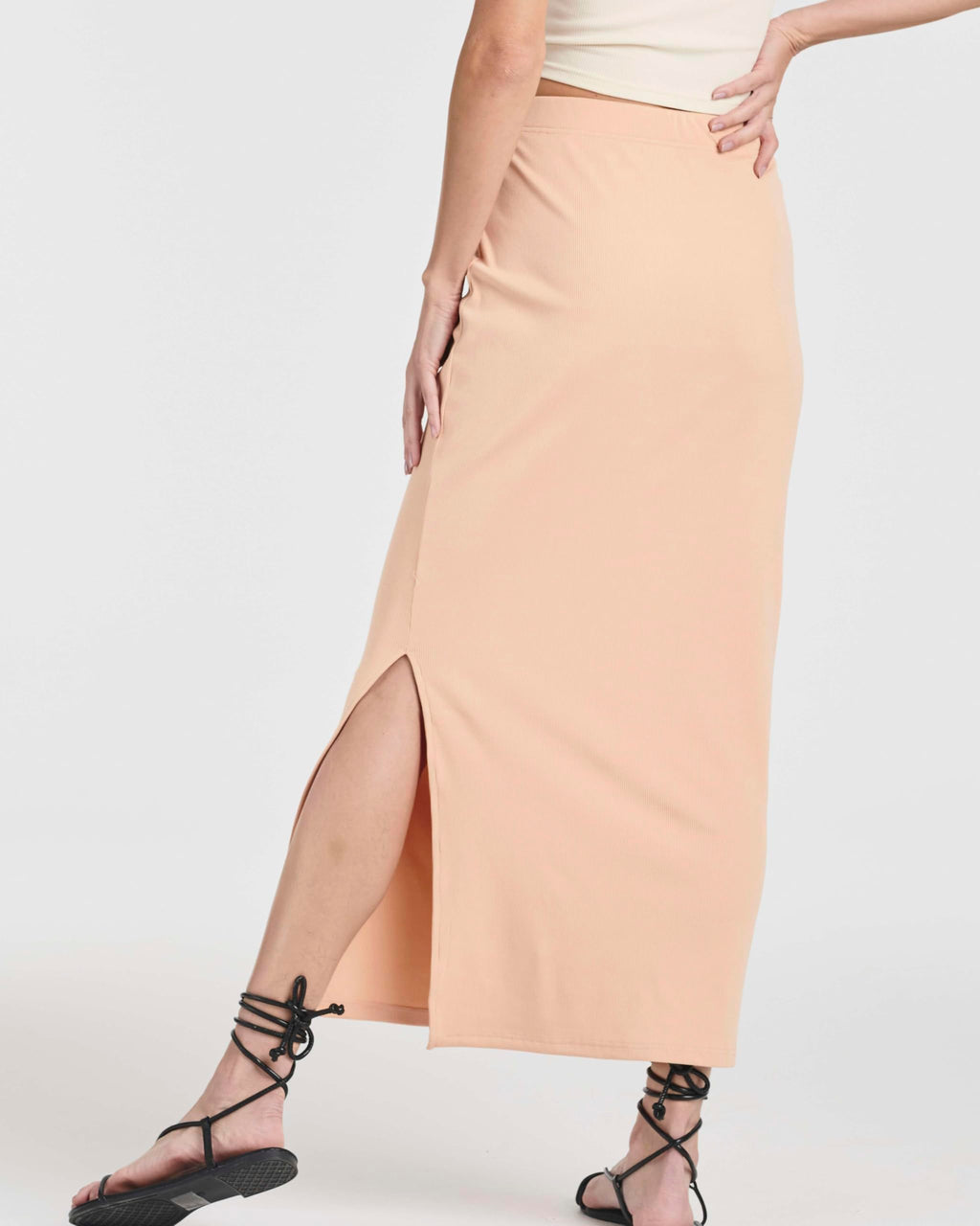 Real Essentials 3 Pack: Women's Ribbed High Waisted Maxi Skirt with Side Slit - Casual Long Pencil Skirt