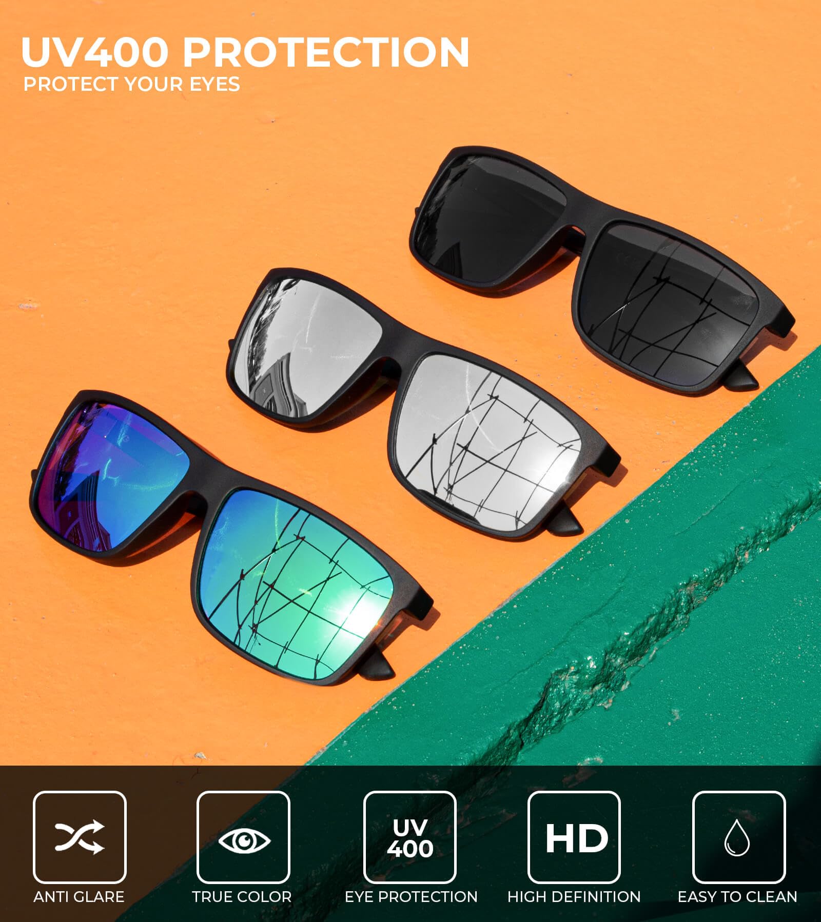 KALIYADI Polarized Sunglasses for Men and Women, Mens Sun Glasses with UV Protection for Driving Fishing Golf (3 Packs)