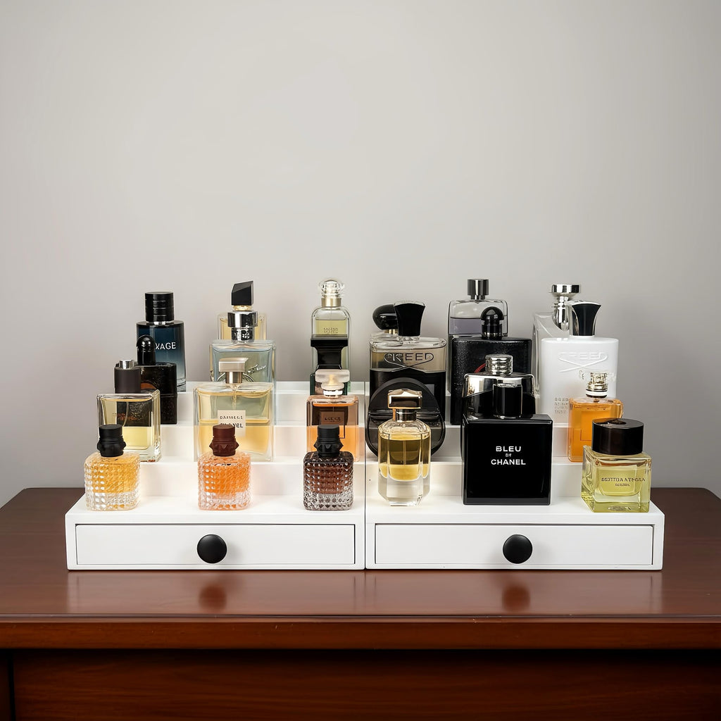 Wooden Cologne Organizer for Men 3 Tier | Black Perfume Holder Shelf for Dresser | High Grade Velvet Lining and Stylish Gift Box | Uncluttered Design Perfume Display Stand
