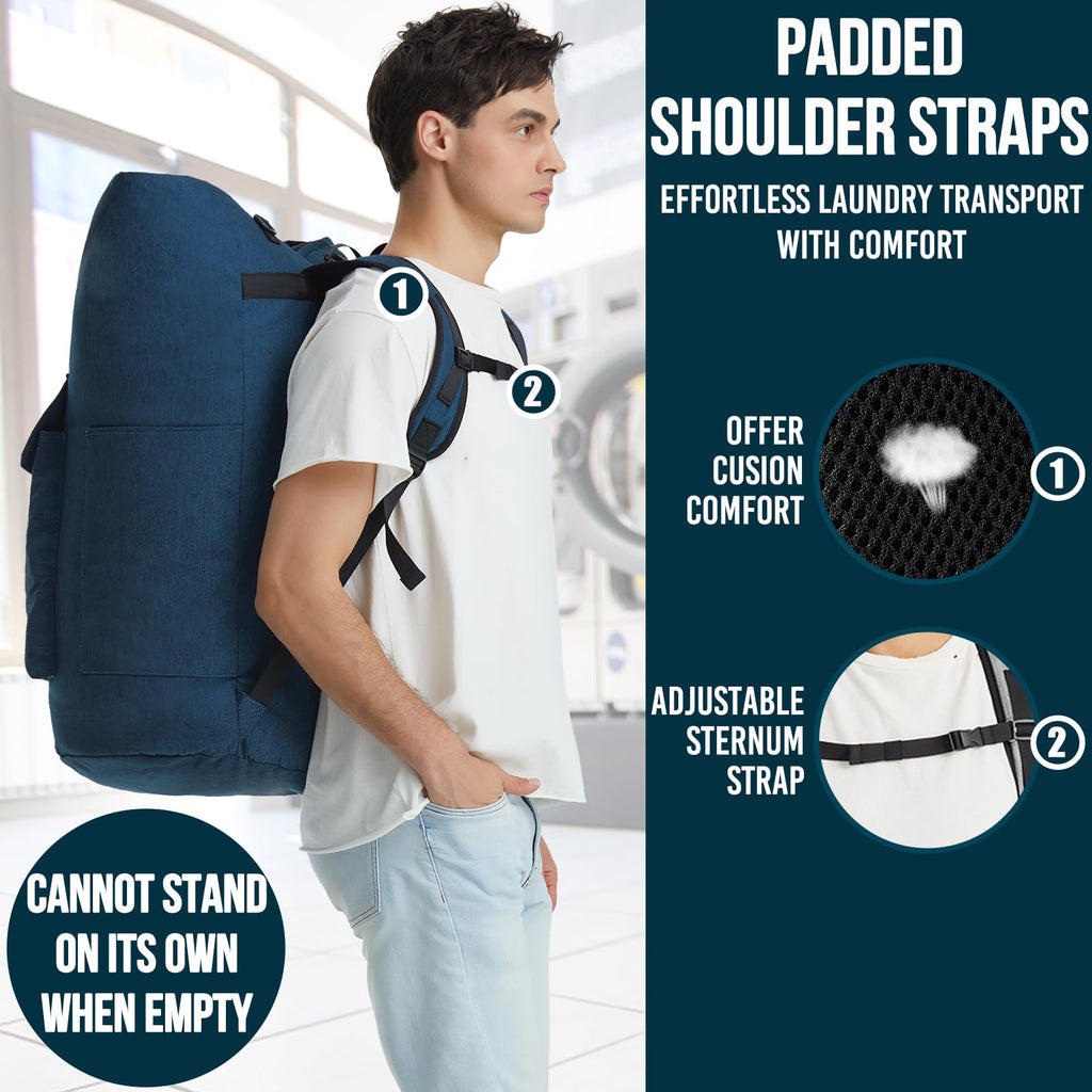 Laundry Bag Extra Large 115L, Laundry Backpack Bag, Laundry Bags Extra Large Heavy Duty, Laundry Bag with Straps, Clothes Hamper Bags with 4 Pockets, College Laundromat Backpack for Dorm Room