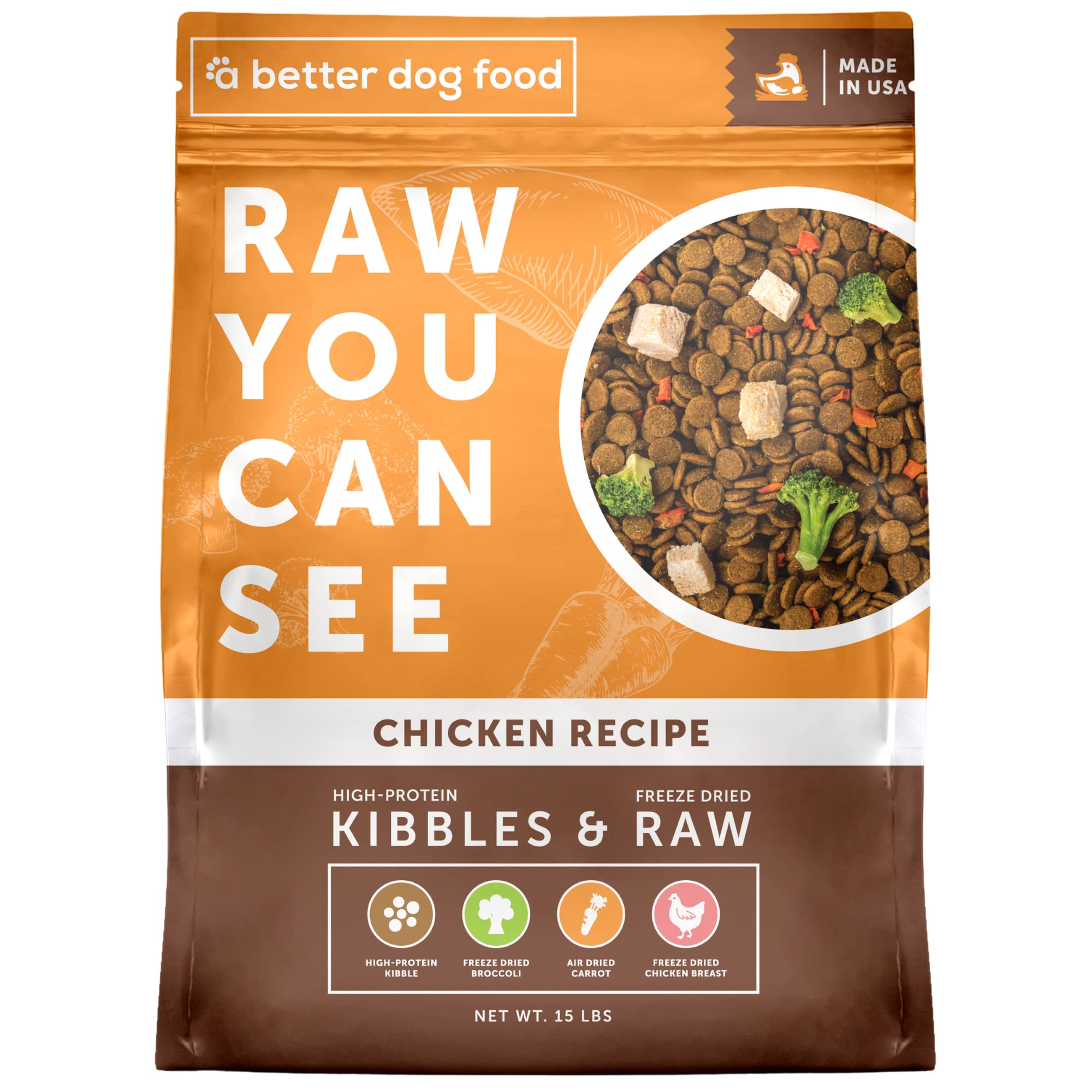 A Better Dog Food | Chicken Dry Dog Food | Raw You Can See | High Protein Kibble + Freeze Dried Raw Dog Food