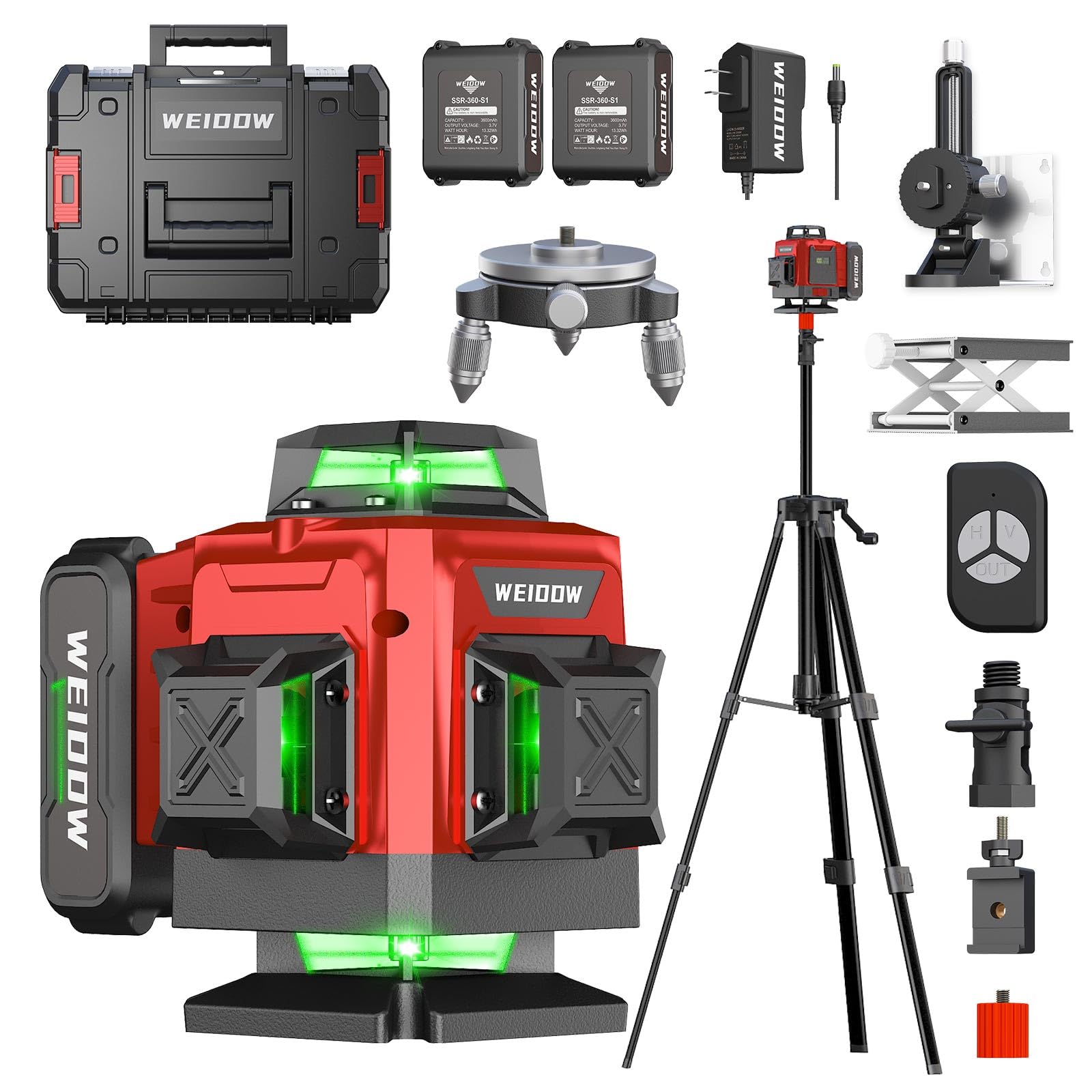 WEIDDW Laser Level with Tripod, Self Leveling Laser Level 4x360°, Green Line Laser 4D Laser Leveler Tool with 2Pcs Lithium Batteries for Picture Hanging, Tile, Home Renovation(SizeX)