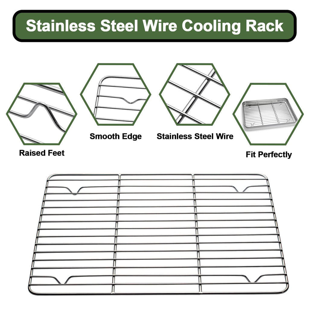 Baking Sheet Tray Cooling Rack with Silicone Mat Set, Stainless Steel Cookie Pan For Oven, Set of 9 (3 Sheets + 3 Racks Mats), Warp Resistant & Heavy Duty & Easy Clean, Grey